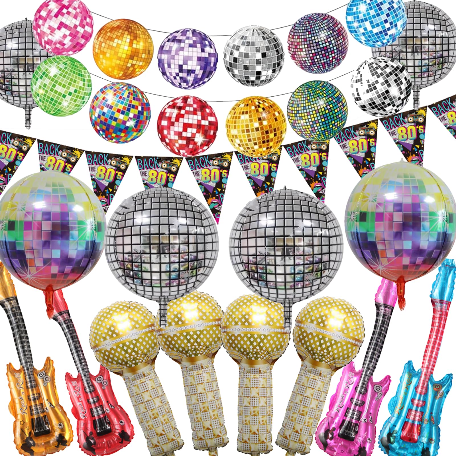 Disco Ball Decorations Kit for 70s 80s 90s Retro Party - Glitter Disco Ball Banner, Themed Foil Balloons, Banner & Back tp 80s Props Supplies