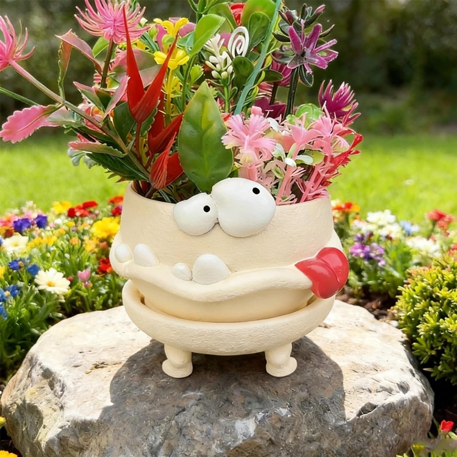 Funny Animal Succulent Plant Pots,Decorative Miniature Planters for Office Desk, Windowsill Patio - Hand-Painted Panda Bear Owl Frog Mushroom Statues for Small Plants Herbs(Funny Flower pots)