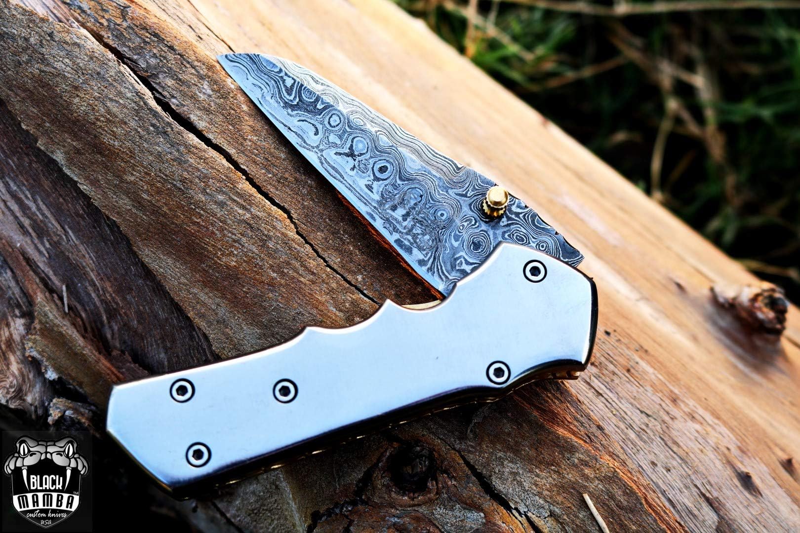 BMK-417 Atlas Titanium Pocket Knife 7.5 in Long 3.5 in Blade 7 Ounce Damascus Pocket Knife Folding Knife with Titanium Handle Hand Made Word Class Knives