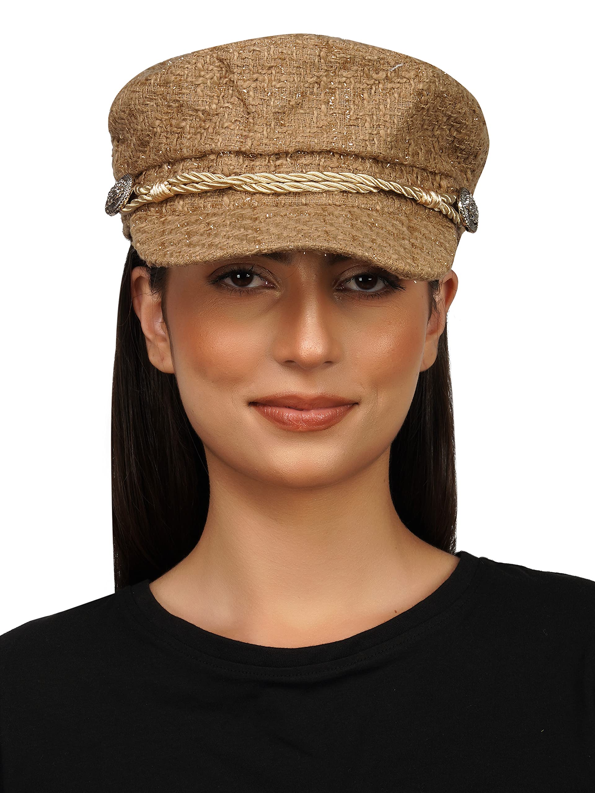 iSWEVENFrench Beret Cap Summer Season Unisex Artist Newsboy Hats, Ascot Cotton British Style Adjustable Women's Caps (WBC8117, Free Size)