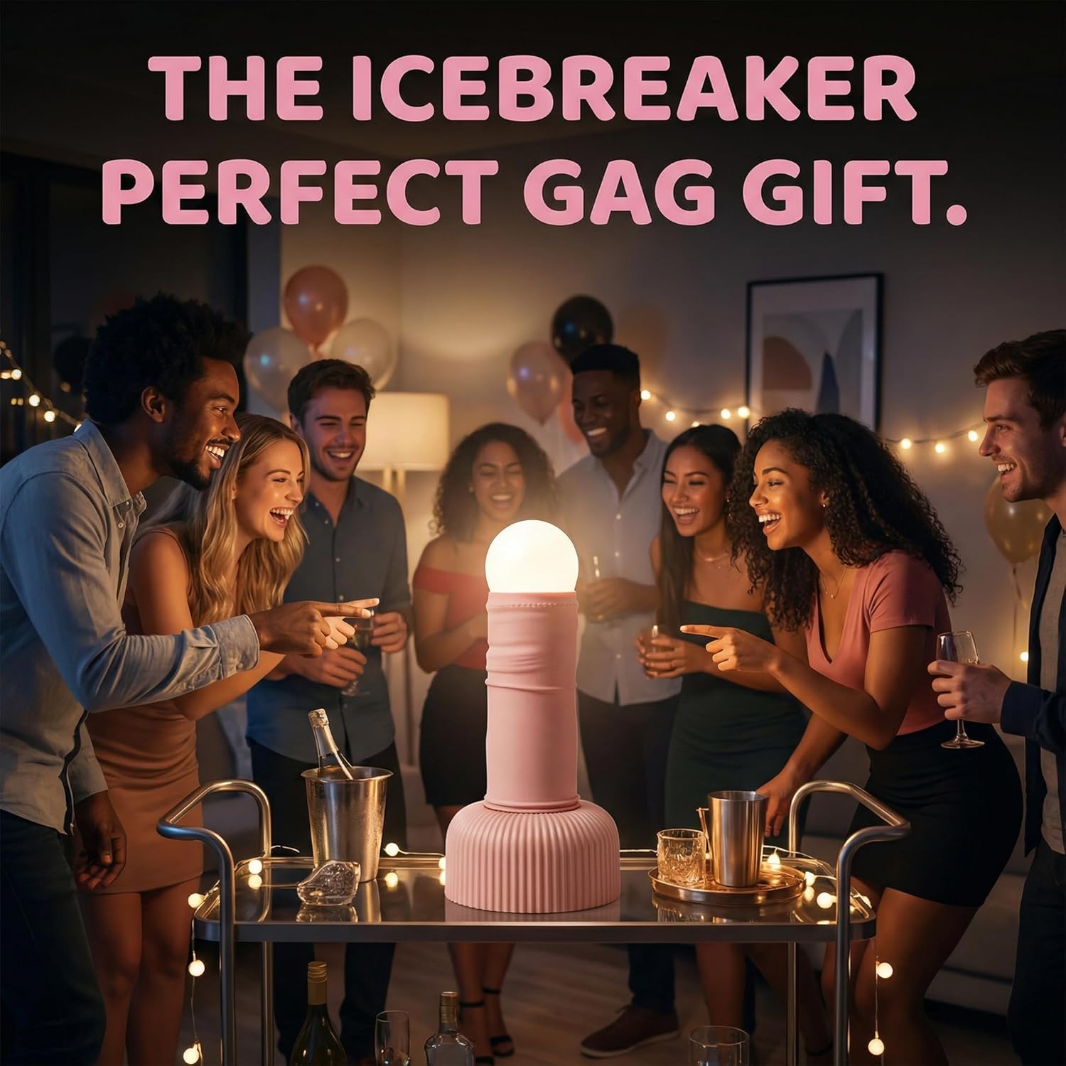 Funny Night Light, Adult Gag Gift, Rechargeable Creative Column LED Lamp, Bedside Lamp for Bedroom, Weird Nightlight, Prank Decoration, Party Humor, Birthday White Elephant(Pink)