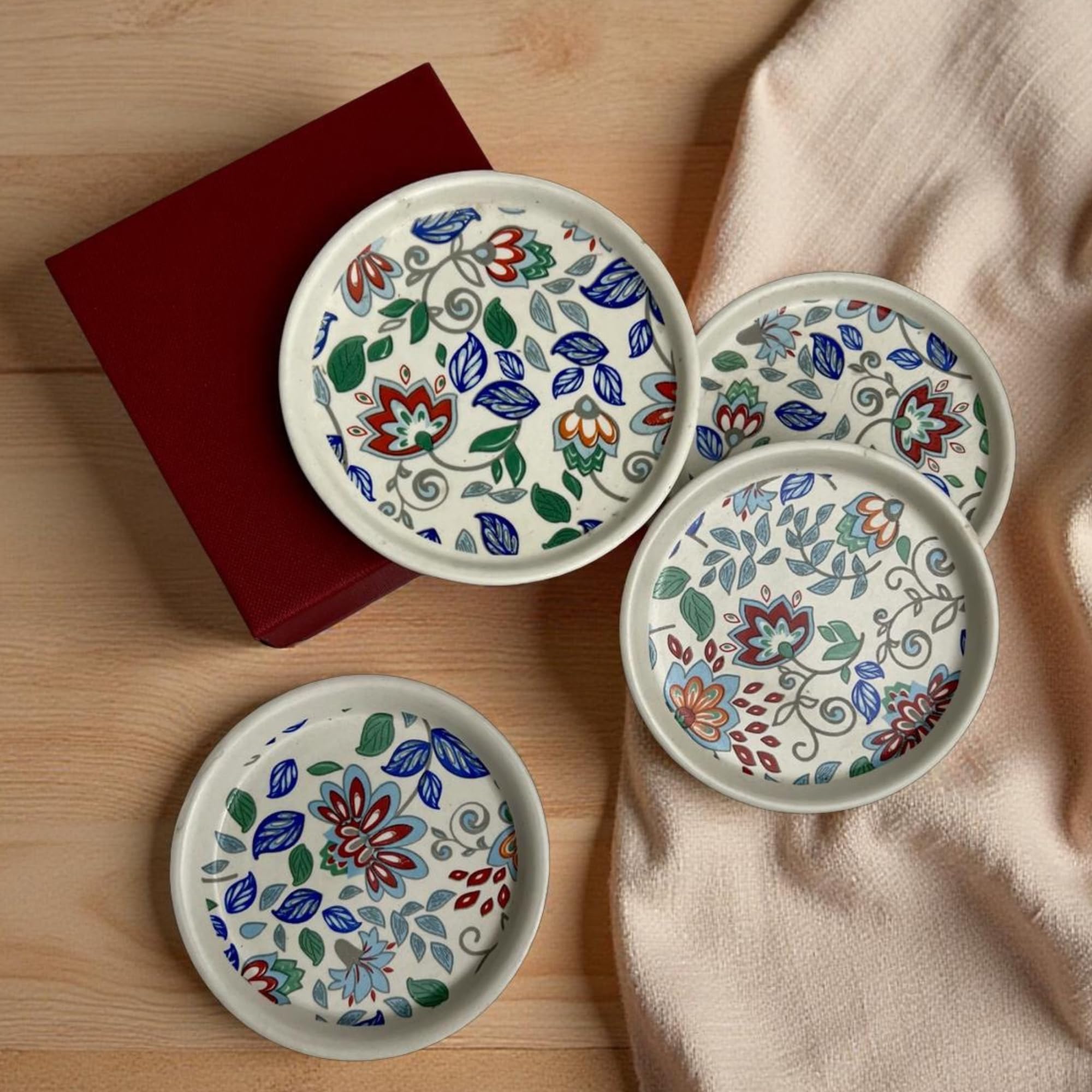 Handmade Ceramic Coasters Set of 4 - Floral Blue and Green Coasters for Drinks and Home Decor – Dappled Light-image-42