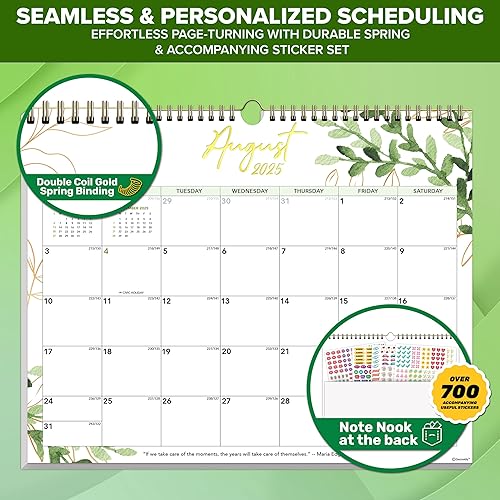 Miniatura 5 de Decorably Calendario académico de pared de 18 meses de 18 meses con lámina dorada de 18 meses de julio de 2025 a diciembre de 2026, calendario verde