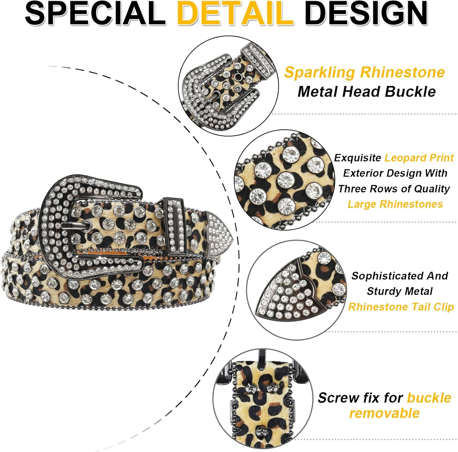 Rhinestone Belt Leopard Print Bling Belts Men Women Leopard Rhinestone Belt Western Cowgirl BB Belts Y2k - Image 3