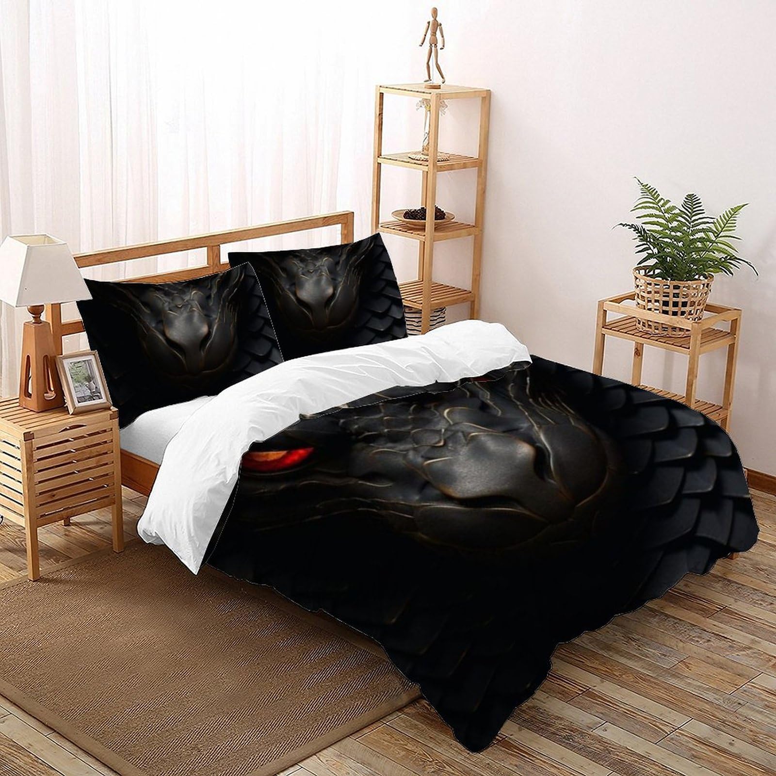 Housse de couette serpent noir parure de lit microfibre double 200x200