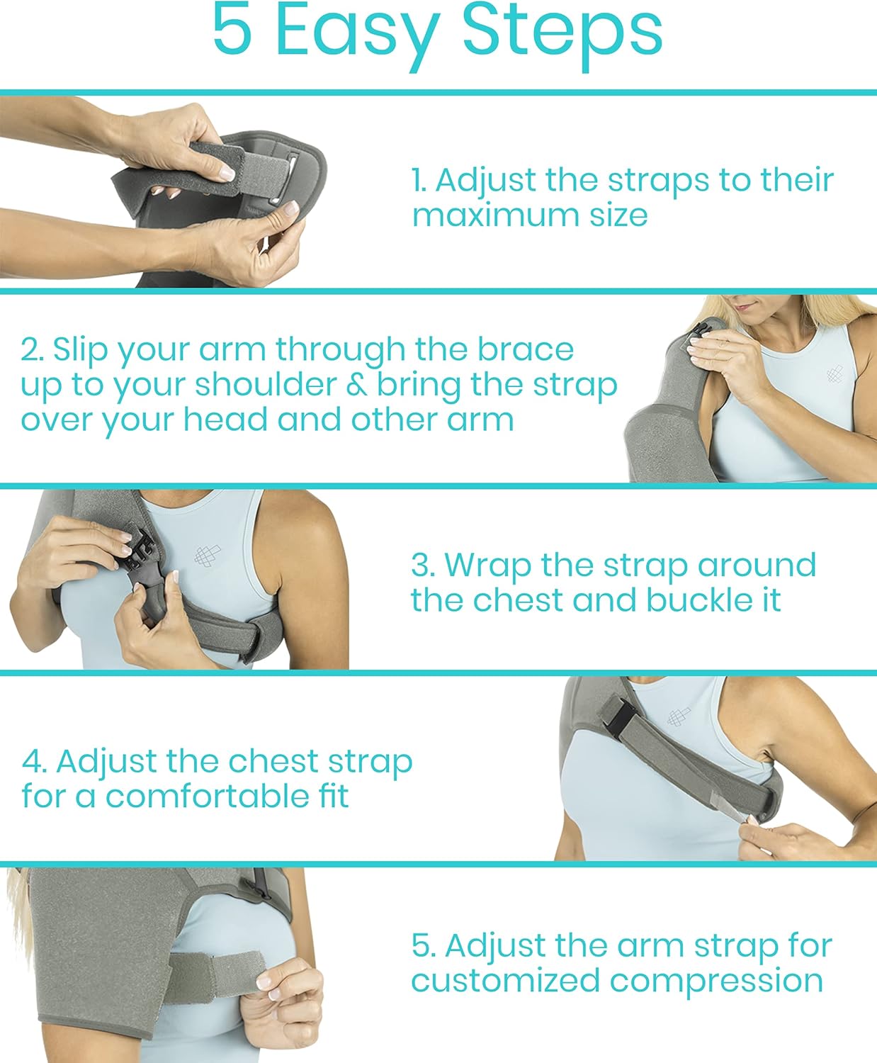 Vive Shoulder Brace - Rotator Cuff Compression Support - Men, Women, Left, Right Arm Injury Prevention Stabilizer Sleeve Wrap - Immobilizer for Dislocated AC Joint, Labrum Tear Pain (Gray, Small) : Health & Household