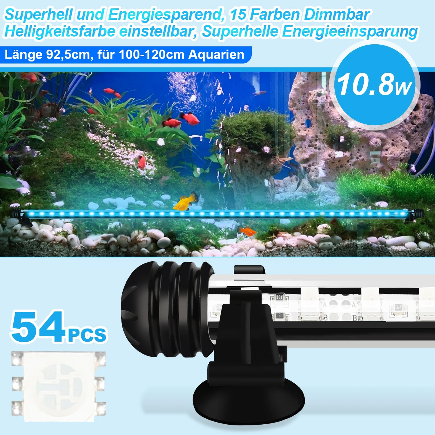 Lampa akwariowa LED RGB 9 W oświetlenie akwariowe LED IP67 wodoodporna lampa akwariowa uniwersalna lampa akwariowa do roślin akwariowych, akwarium, wtyczka UE