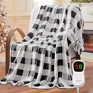 Homemate Electric Blanket Heated Throw - 50“x60“ Ultra Soft Cozy Flannel Heating Blanket with 10 Fast Heat Levels 8 Hours Auto Off Over-Heated Protection ETL Certification Keep Warm in Home Office
