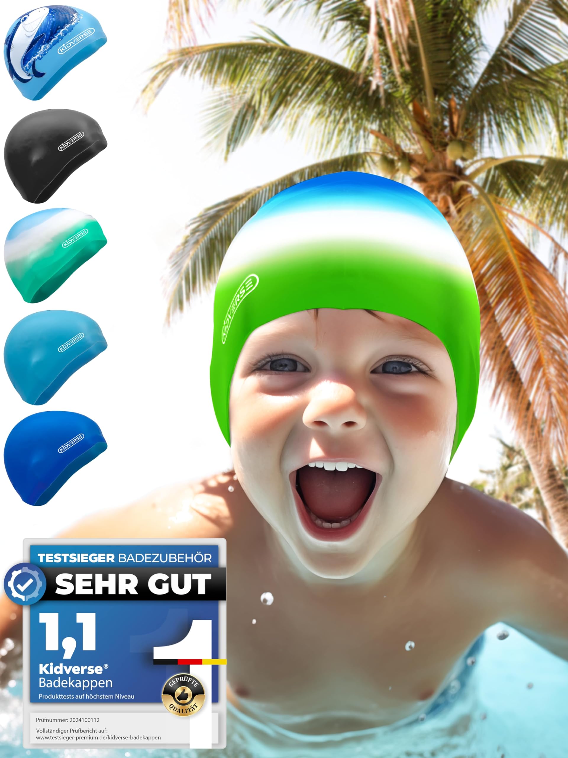 KIDVERSE Badekappe - Wasserdichte Schwimmhaube mit Anti-Rutsch-Noppen für rutschfesten Halt - UV Schutz - 100% Reißfest - Silikon