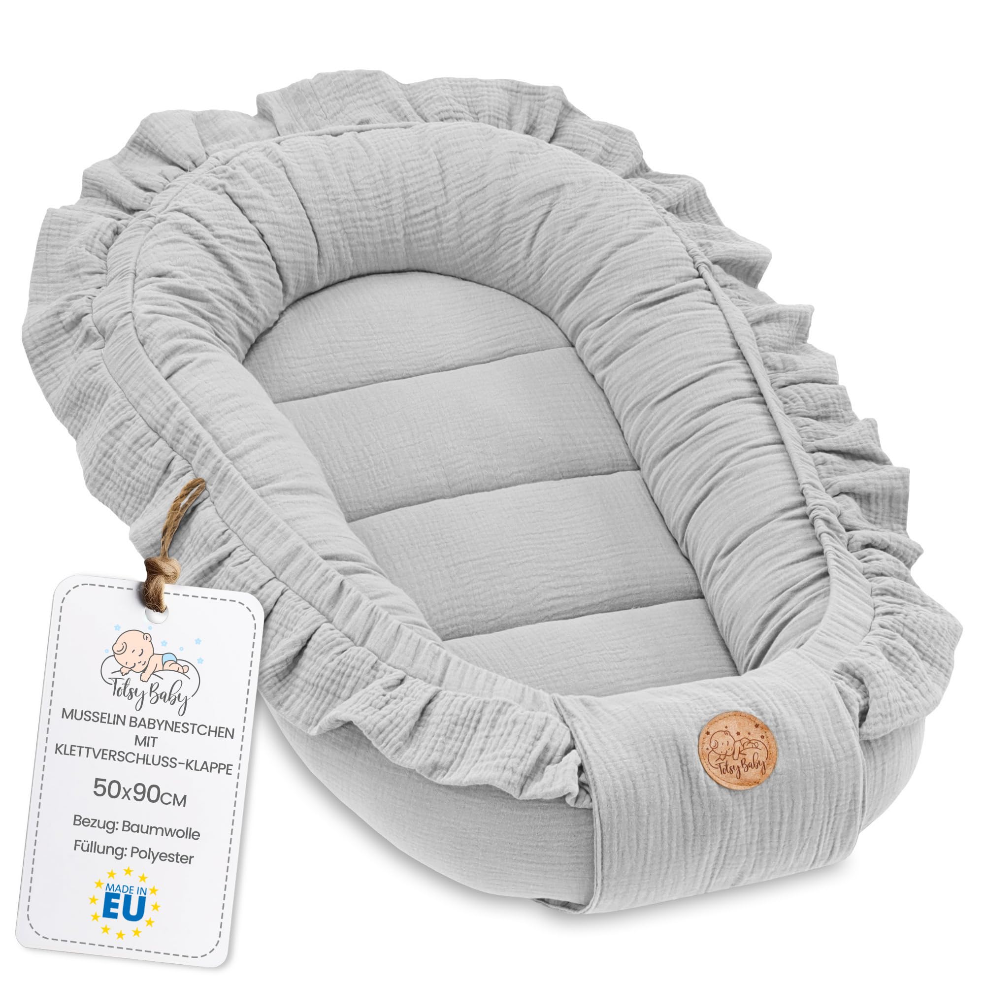 Riduttore lettino neonato - 90x50 cm baby nest trasportabile per neonati nido culla pod cocoonababy babynest antisoffoco Grigio Mussola B