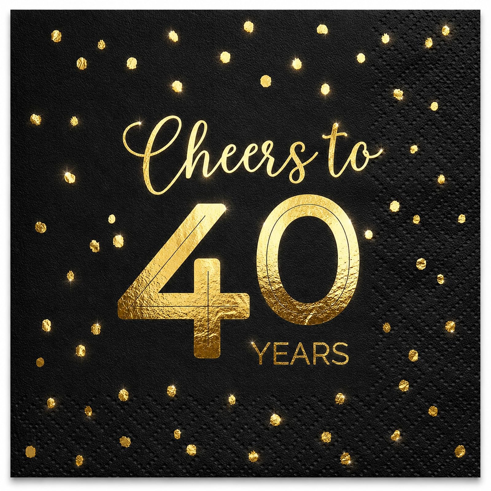 Cheers to 40 Years Gold Foil Cocktail Napkins – 50 Pack 2-Ply Disposable Birthday Napkins, Beverage Paper Napkins for Party Decorations, Wedding Anniversary Celebration