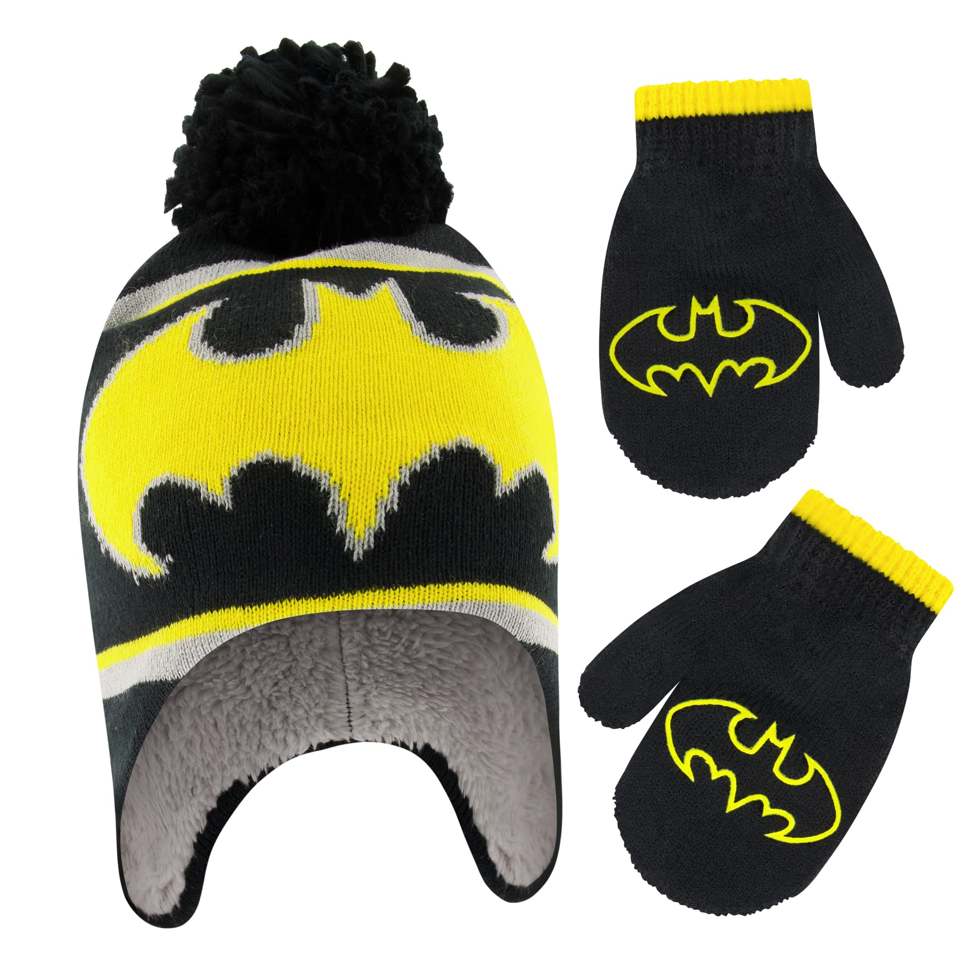 Boys Winter Accessory Hat, Scarf and Toddler Mitten, Batman Beanie for Ages 2-4