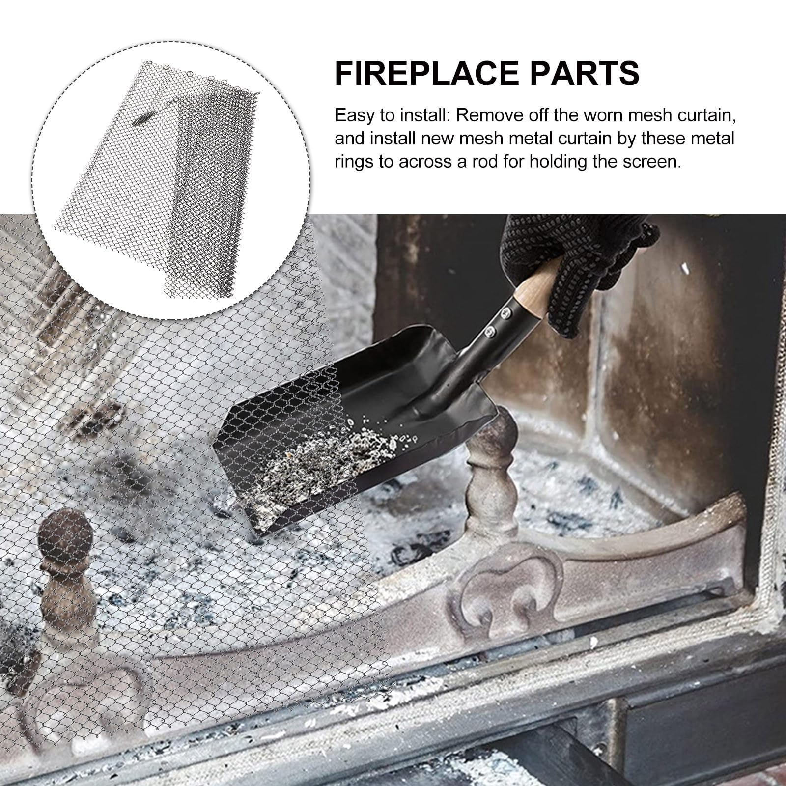 BESPORTBLE 4 Pezzi Tenda Rete per Caminetti in Ferro Nero con Maniglie | Schermo a Pannello per Focolare, Resiste al Calore e Blocca Scintille, Installazione Semplice