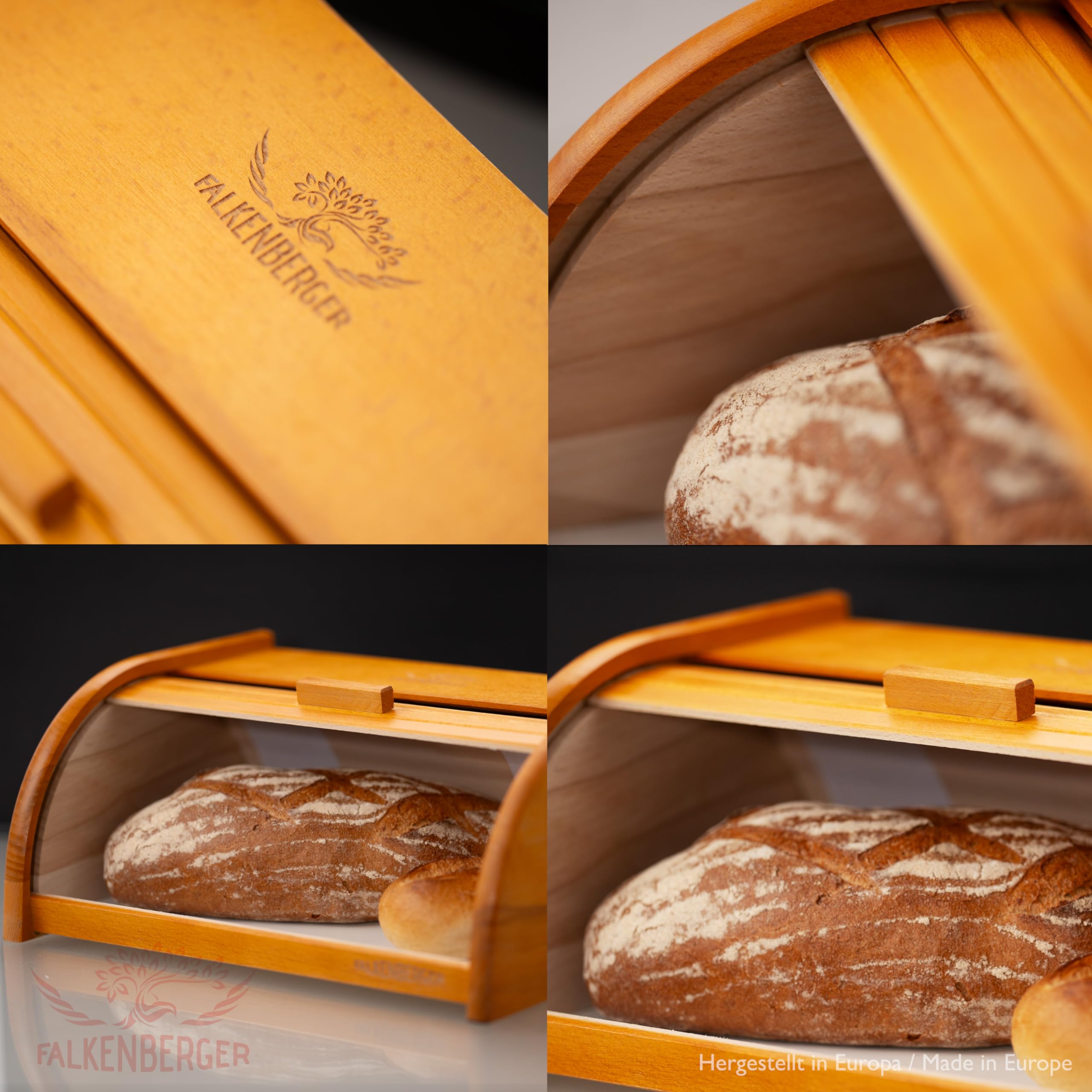Panera de madera de haya de aproximadamente 39x29x18 cm, panera de pan enrollado tradicional con tapa enrollable hecha a mano