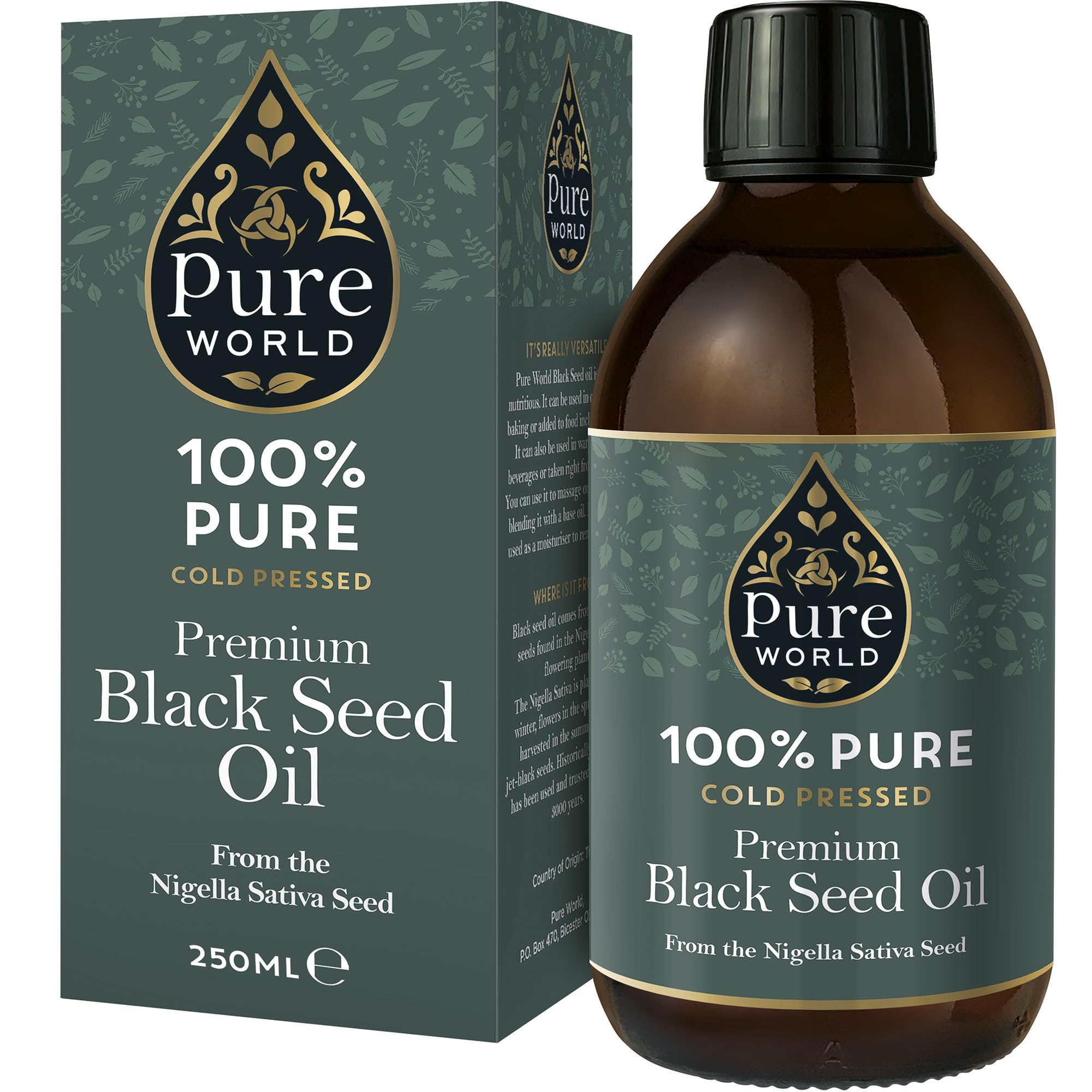 Pure World Black Seed Oil 250ML High Strength Thymoquinone 100% Pure Virgin Cold and Freshly Pressed Nigella Sativa. Glass Bottle Kalonji Non-GMO…