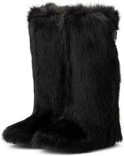 LITVIN Handmade High black fox mukluk boots for women Genuine fox fur snow boots Gift Winter snow shoes