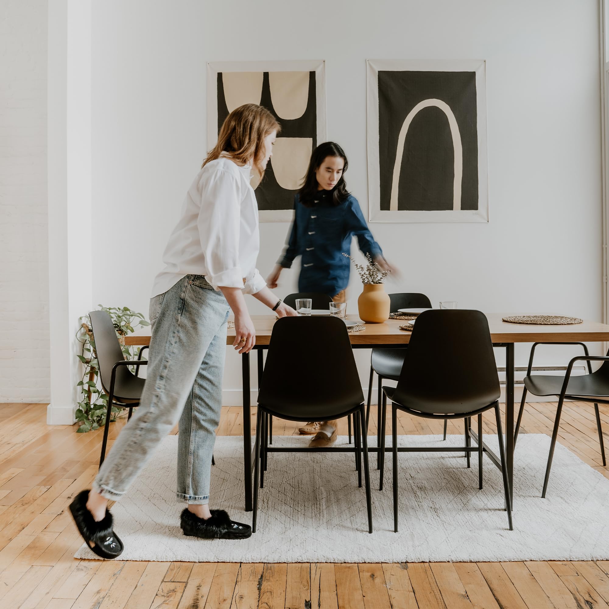 Laurentian Chief Moccasin Slippers for Women – Ladies Comfortable Slippers with Real Rabbit Fur Trim and Soft Faux Lining – Canada Quality Beaded Style Warmie Shoes for House Indoor