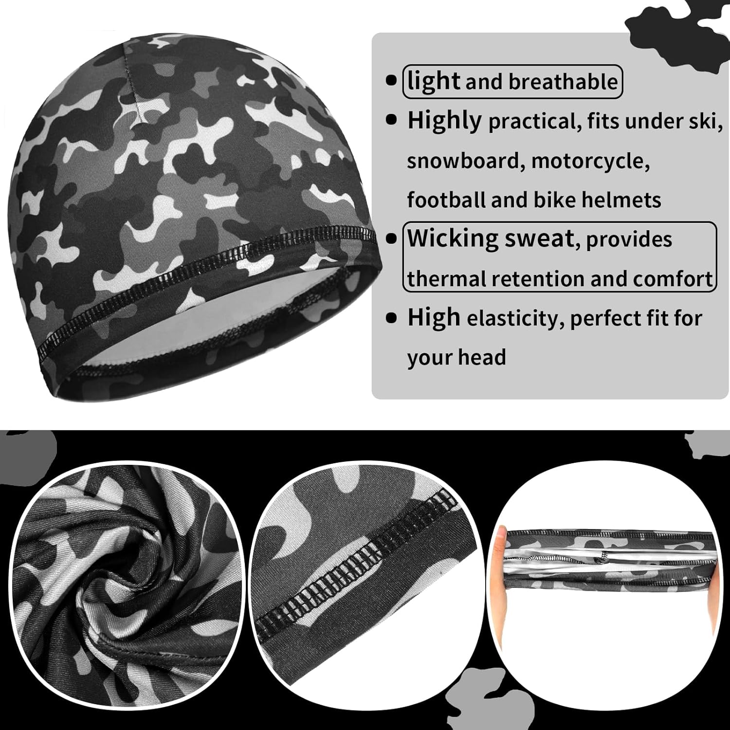 Boao 6 Pieces Cooling Skull Caps Helmet Hard Hat Liner Sweat Wicking Running Beanie Cycling for Men Women - Image 4