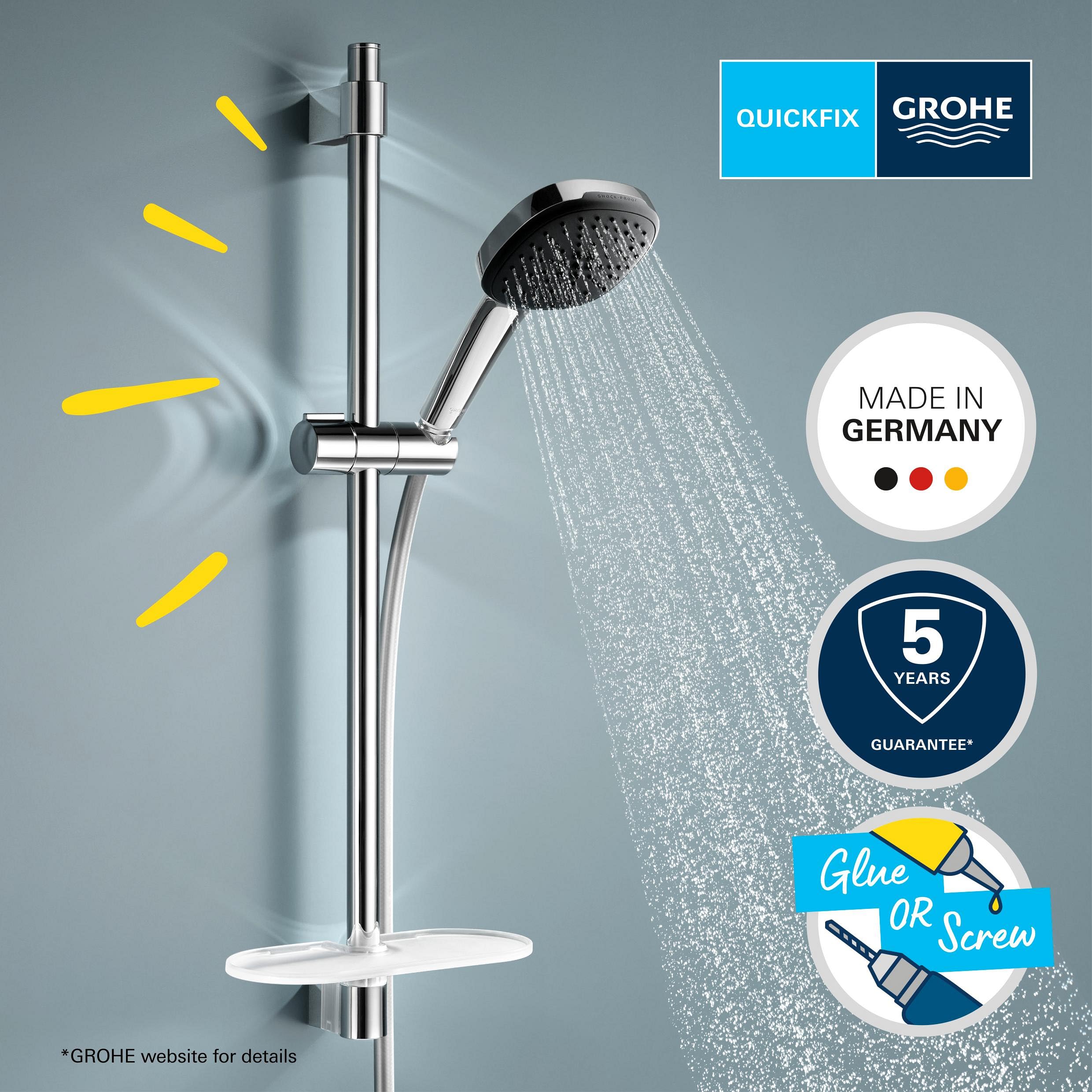 GROHE 26929001 Vitalio Comfort 110 II rail zestaw 600 dish drążek prysznicowy 2 rodzaje strumienia, chrom, zestaw drążków 60 cm