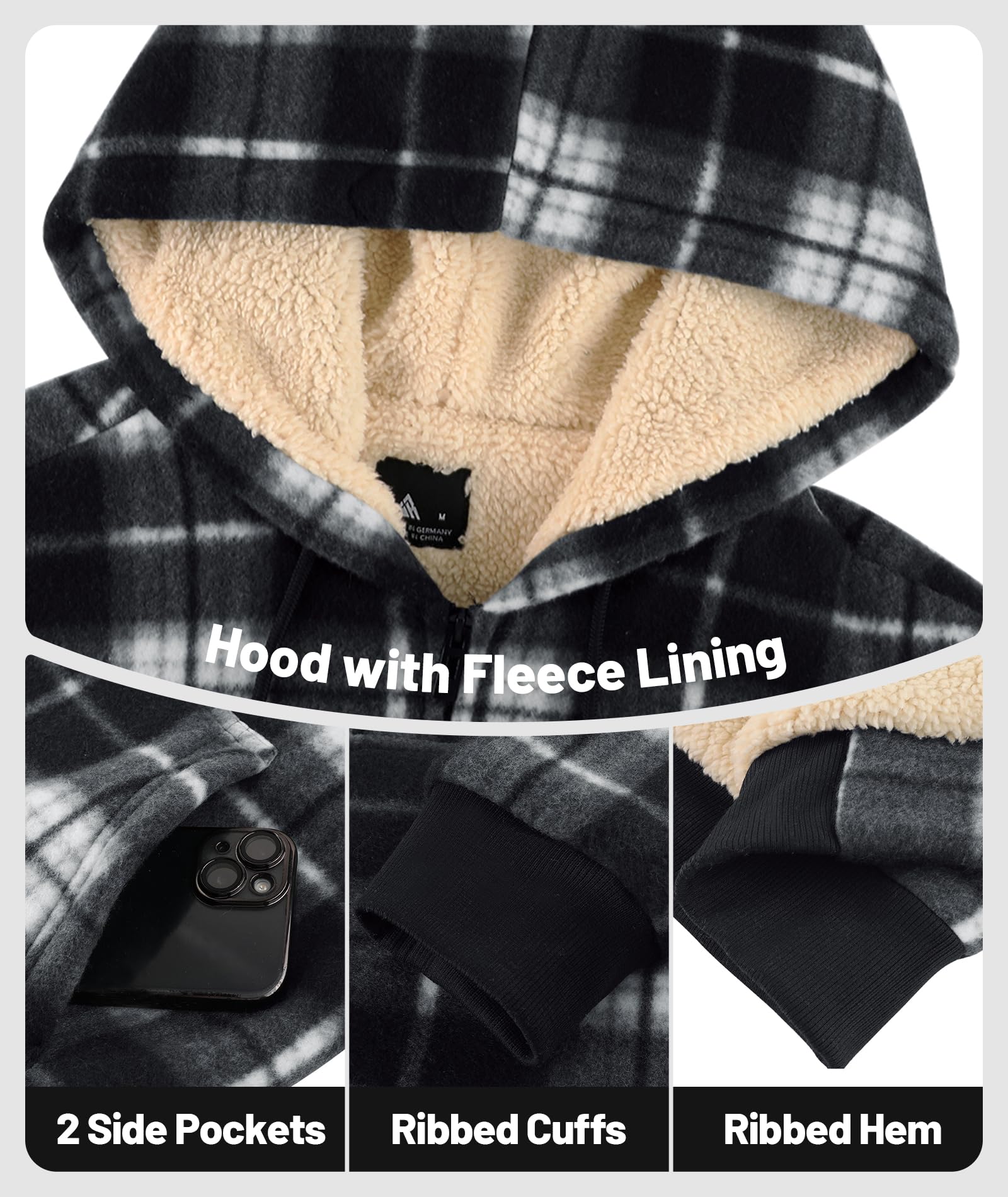 geeksport geeksport geeksport geeksport Felpa da Uomo con Cappuccio e Full Zip Fleece Hoodies for Men Sportive Inverno