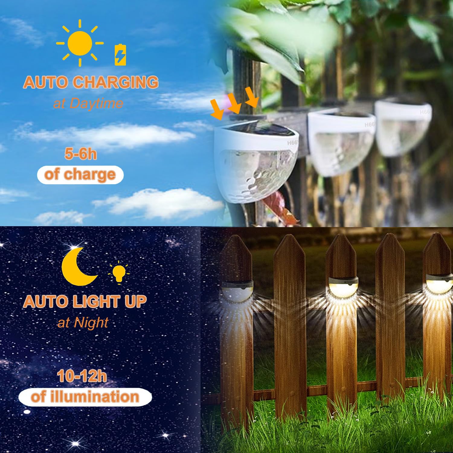H66WH 8 Pack Solar Fence Lights, Wireless Solar Lights Outdoor Garden - Image 4