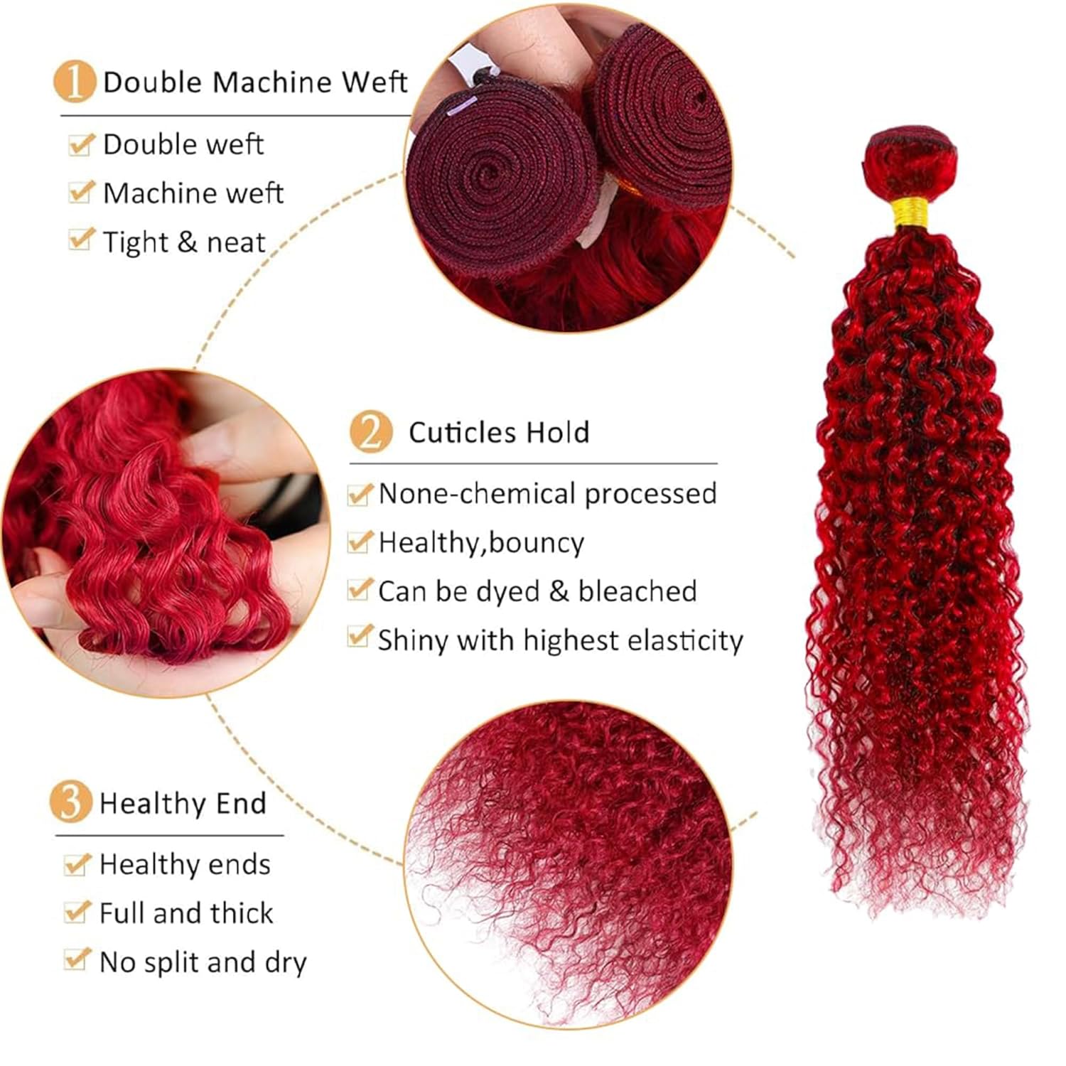 One Bundle Human Hair 26 Inch Jerry Curly Wave Human Hair Single Bundle 100g Pure Red Weave Unprocessed Brazilian Virgin Quick Weave Hair for Black Women