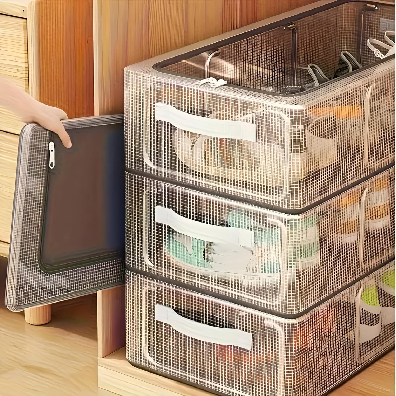 CARTBLISS Shoe Rack Box Shoe Organizer for Closet Dustproof Foldable & Easy to Clean Space Saving Shoes Organiser with Handle & Zippers for Men, Women (27 Liter, Pack of 2) 3