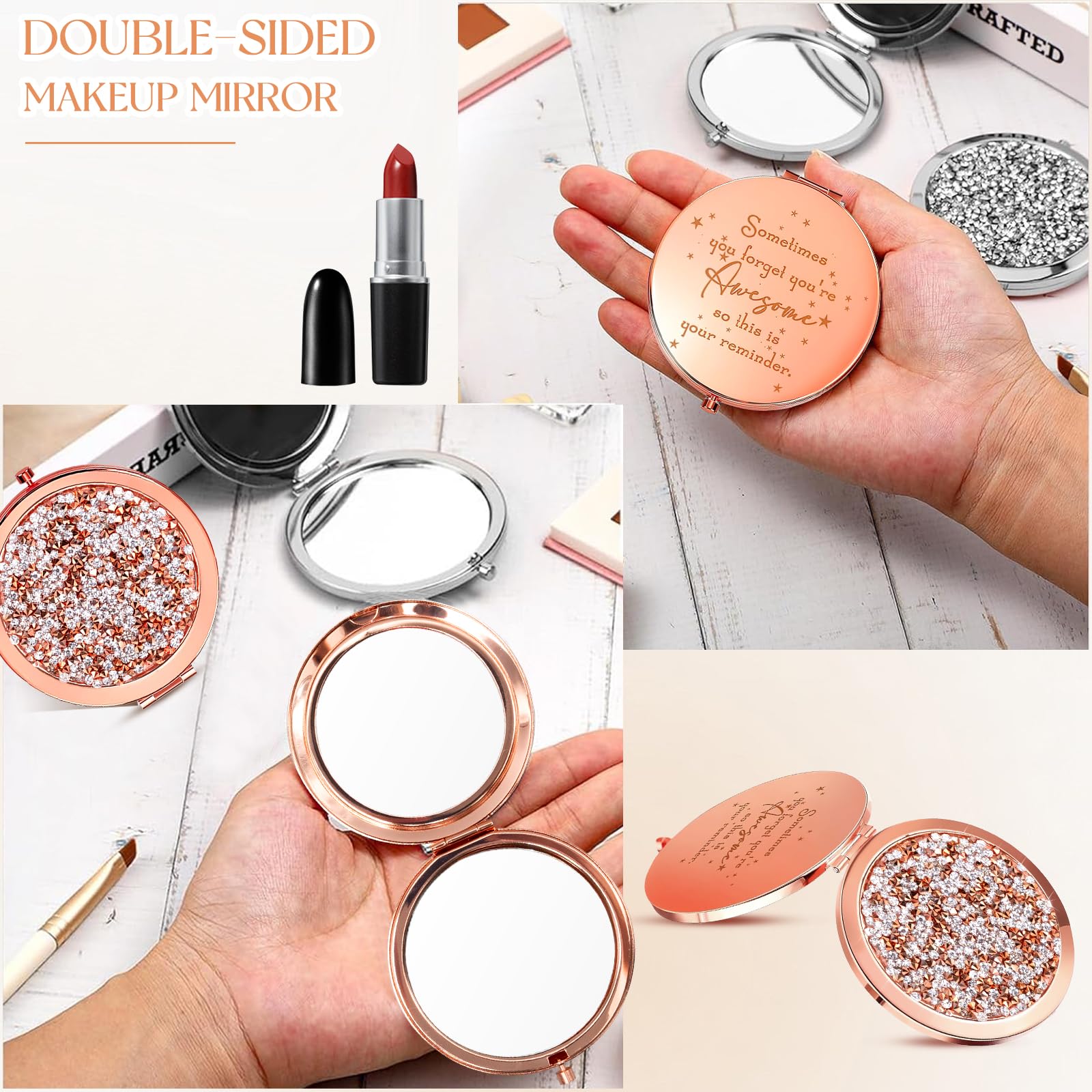 10 mini specchi compatti a forma di diamante, tascabili, rotondi, per borsa, portatili, pieghevoli, con ingrandimento 1X/2X, per borse da viaggio, portafogli, regali per donne e ragazze