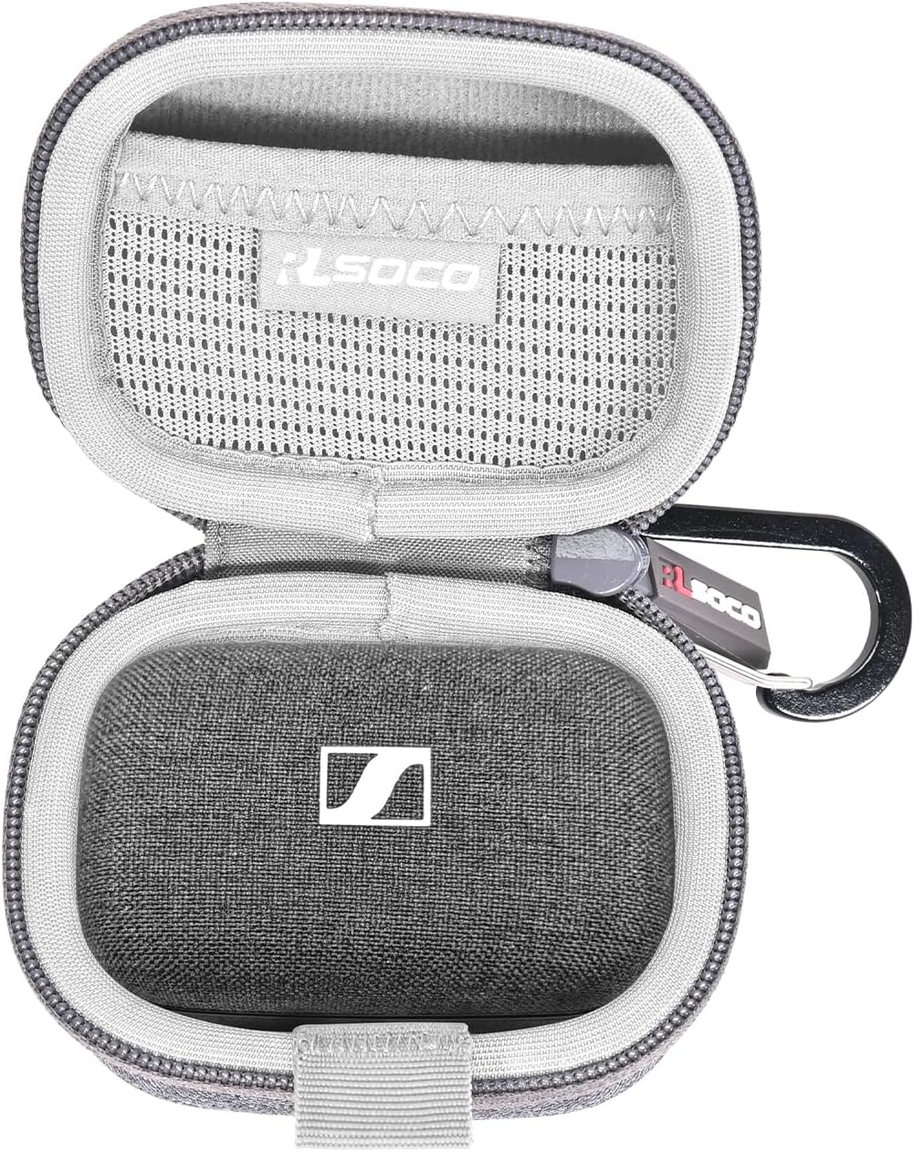 RLSOCO Hard Case for Sennheiser Momentum True Wireless 4/3 Smart Earbuds - Grey | Shockproof, Dustproof, Water-Resistant Storage Pouch with Sturdy Metal Hook (Case Only)