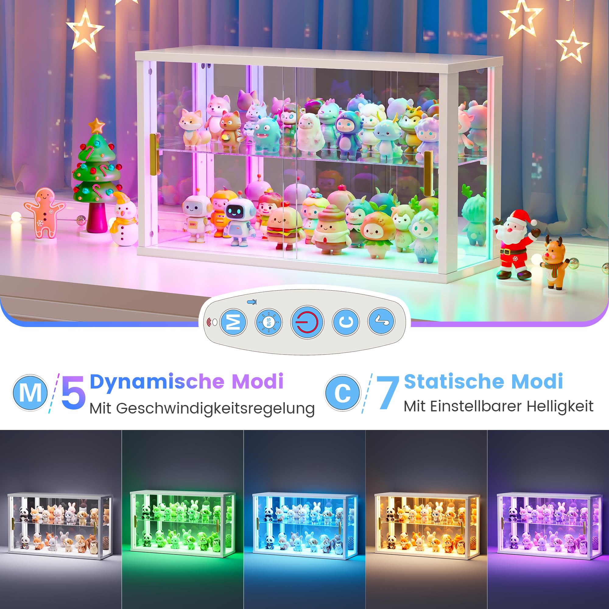 Vlsrka Vitrina de Cristal con Iluminación LED RGB y Puertas Acristaladas | Vitrine pour Figurines, Vitrine de Collection et étagères Réglables pour Adaptées au Chambre Bureau Salon