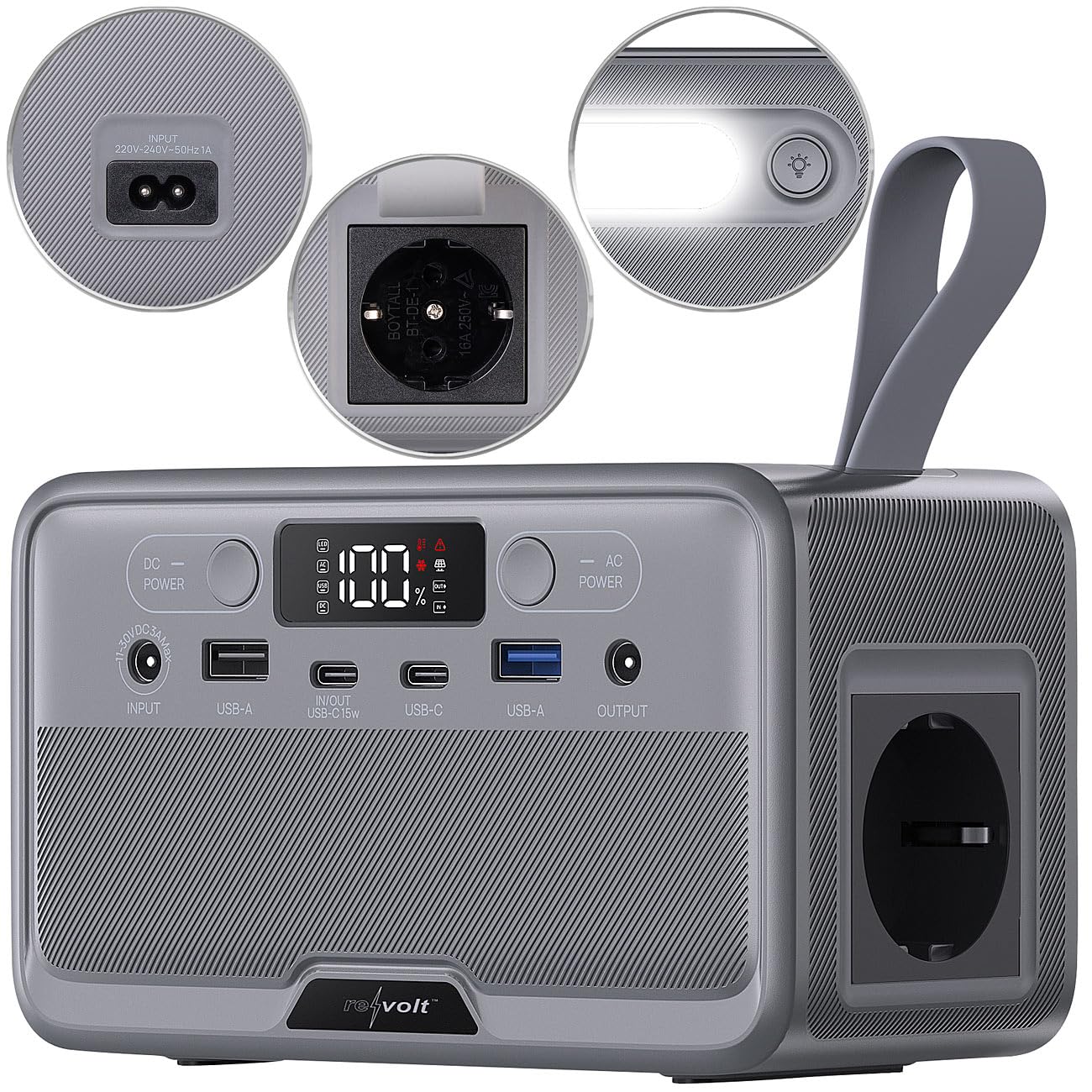revolt Powerstation Camping: Powerstation & Solargenerator mit 89,6 Wh, 230 Volt, 100 Watt (LiFePO4 Akku, mit 12 Volt Ausgang, Laptop)