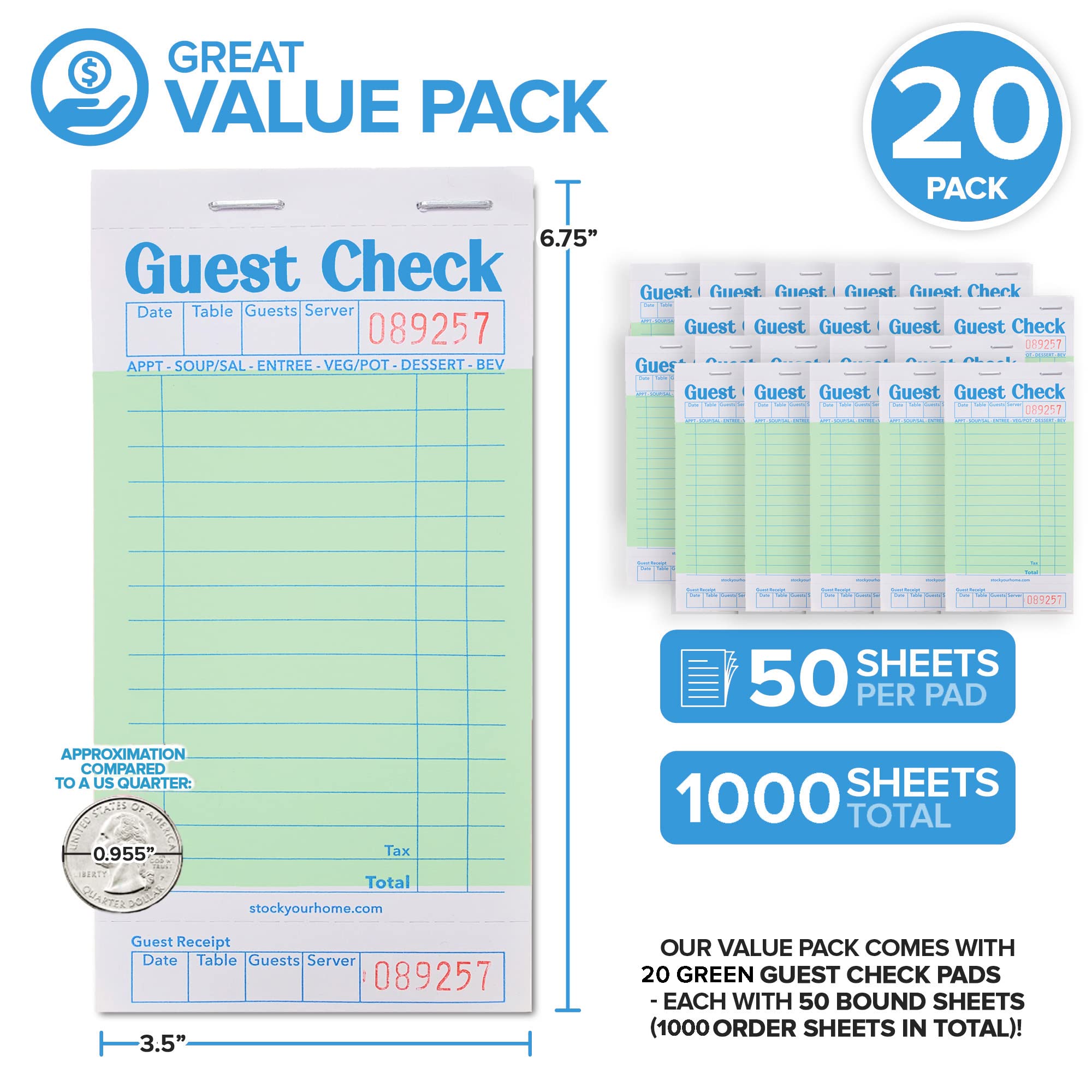 Snapklik.com : Stock Your Home Green Guest Check Books For Servers