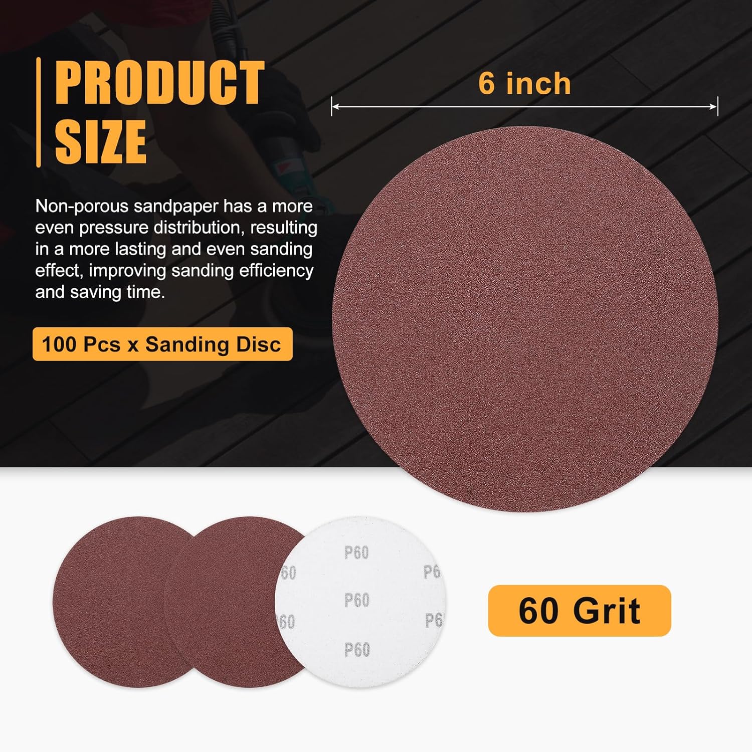 100 Pcs 6 Inch Sanding Disc 60 Grit Round Hook and Loop Sandpaper Fit for Orbital Sander or Automotive Car Repairing, Grinding and Polishing, Red