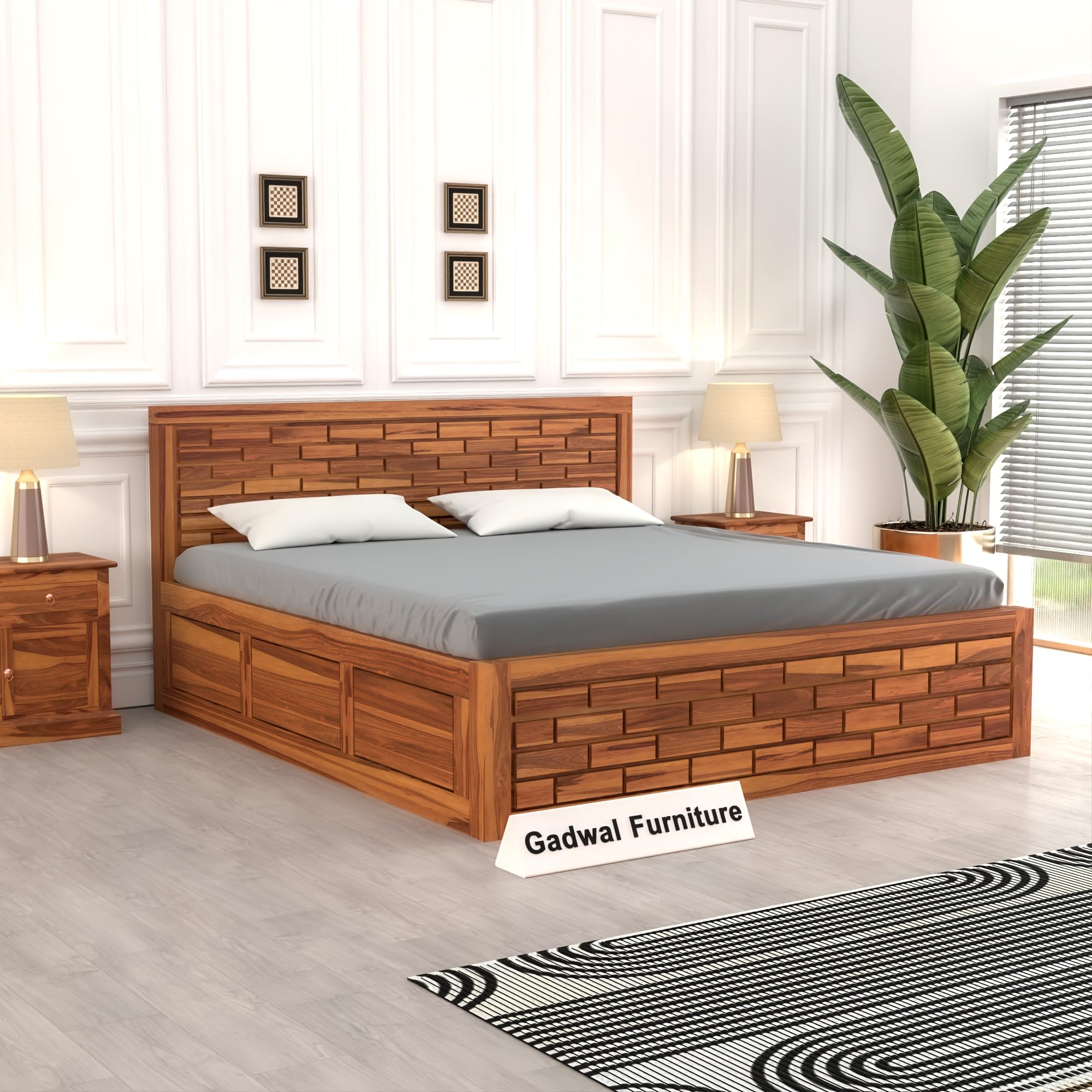 Sheesham Wood Queen Size Bed with Box Storage for Bedroom - Queen Size Cot with Storage - Solid Wood Bed QueenSize Cot for Bedroom - Wooden Double Bed Palang (Honey, Jeffe Queen Box)-image-45