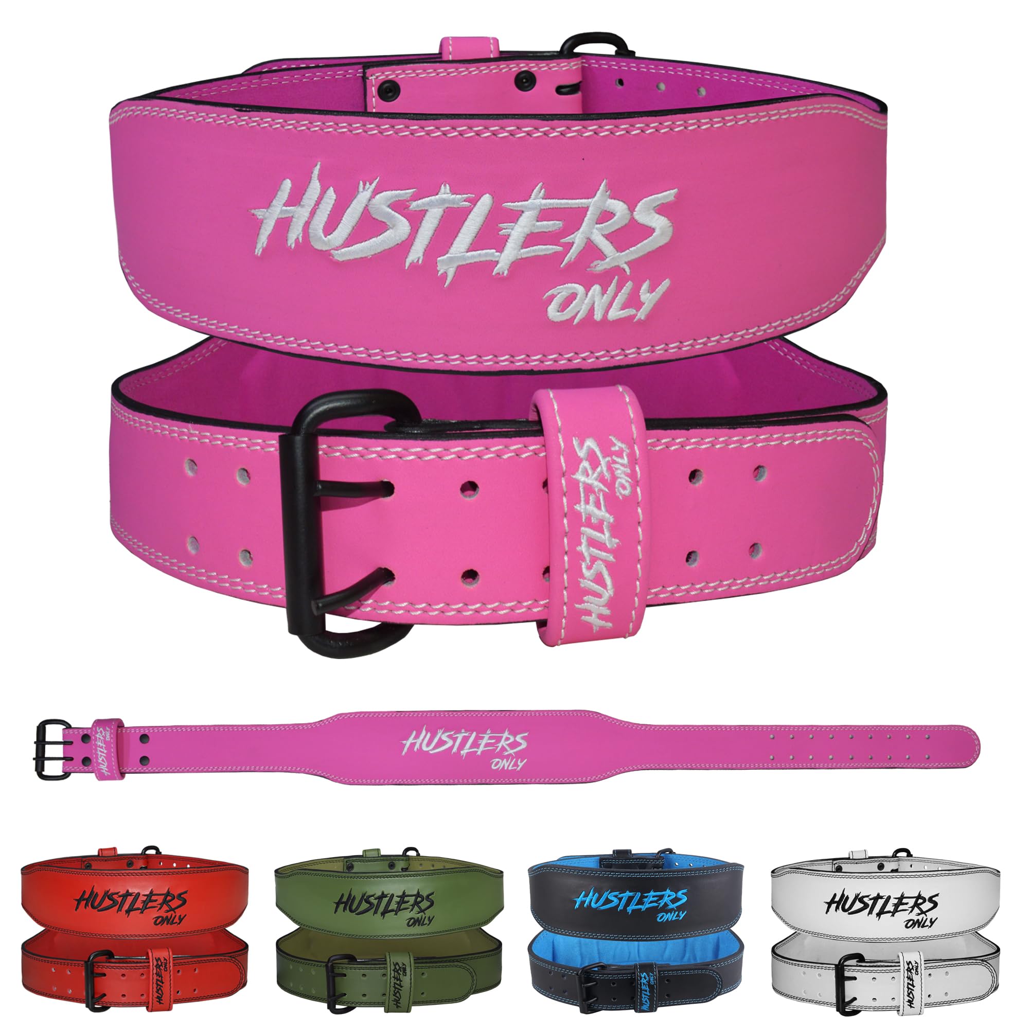 HUSTLERS ONLY Cintura per sollevamento pesi per uomini e donne, 7 mm di spessore, cintura da palestra in pelle imbottita da 10,2 cm, cintura regolabile per powerlifting, bodybuilding, stacco da terra