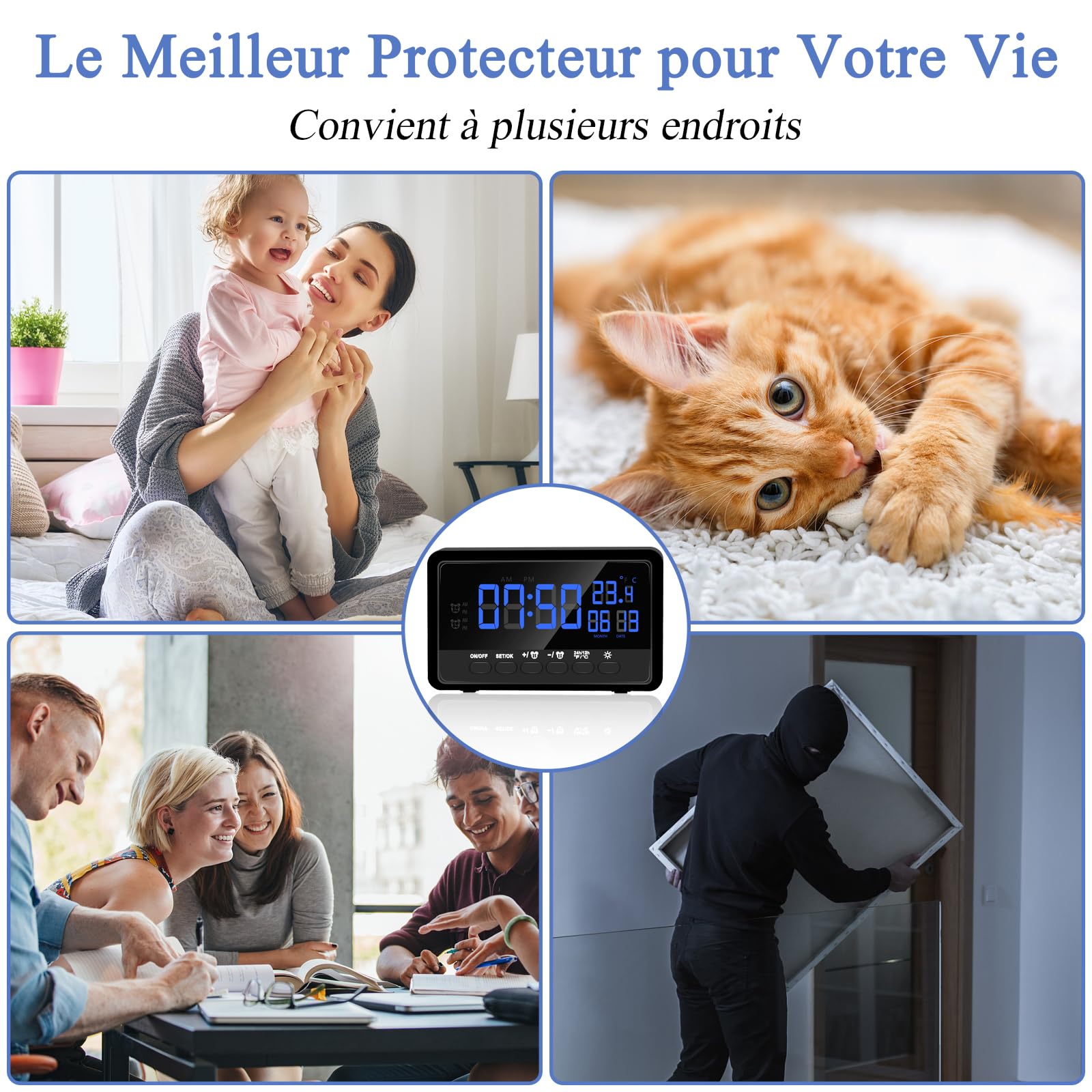 2.4/5Ghz WiFi Caméra Cachée, HD 1080P Mini Caméra Cachée Espion, 2 en 1 Réveil WiFi Camera Espion avec Vision Nocturne et Détection de Mouvement supportant 2 Réveils et APP Vue à Distance