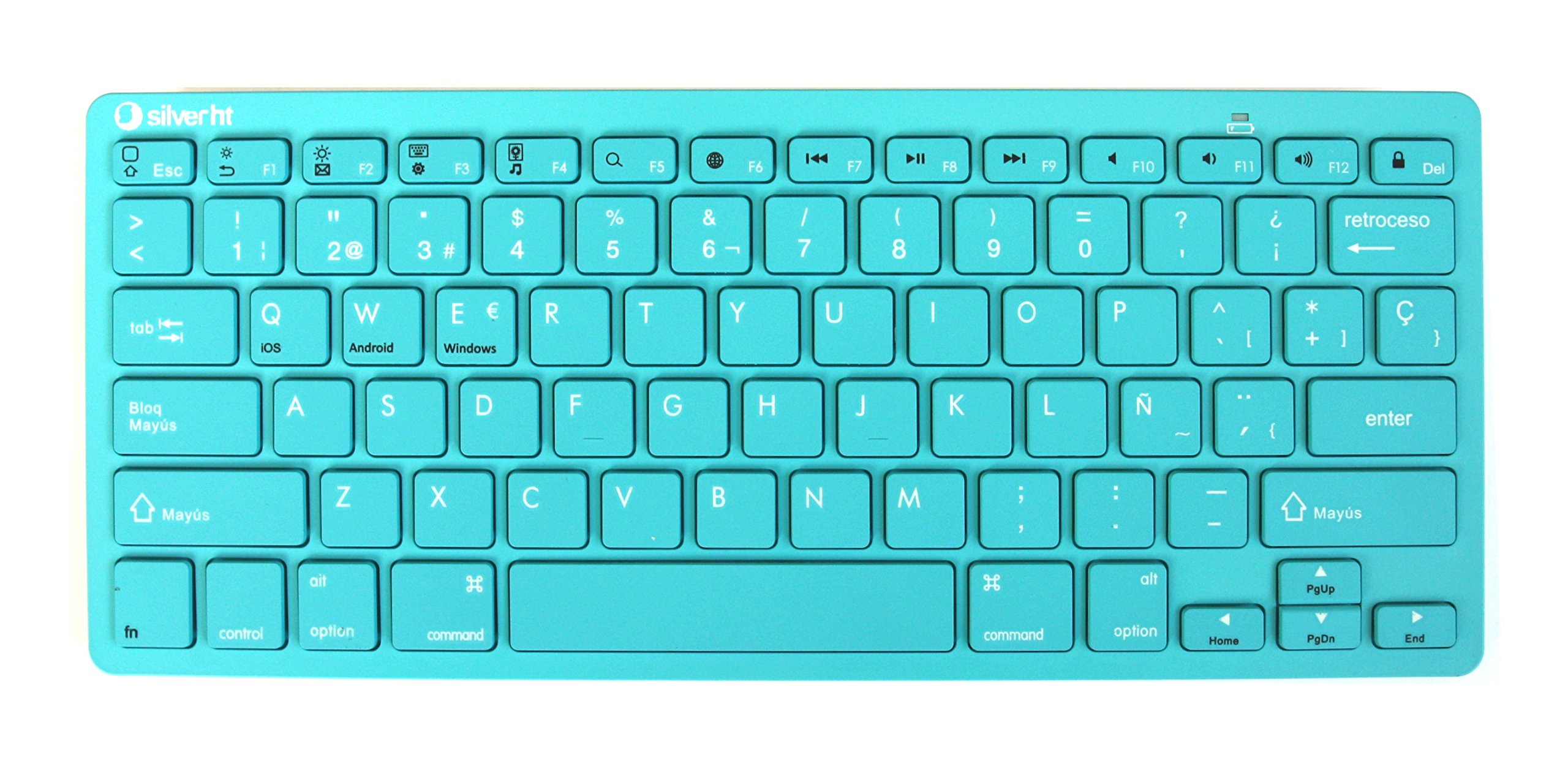 SILVERHT - Teclado Inalámbrico en español, Incluye la Letra Ñ, Ideal para Ordenadores, Smart TV, Tablets y Smartphones.​Turquesa