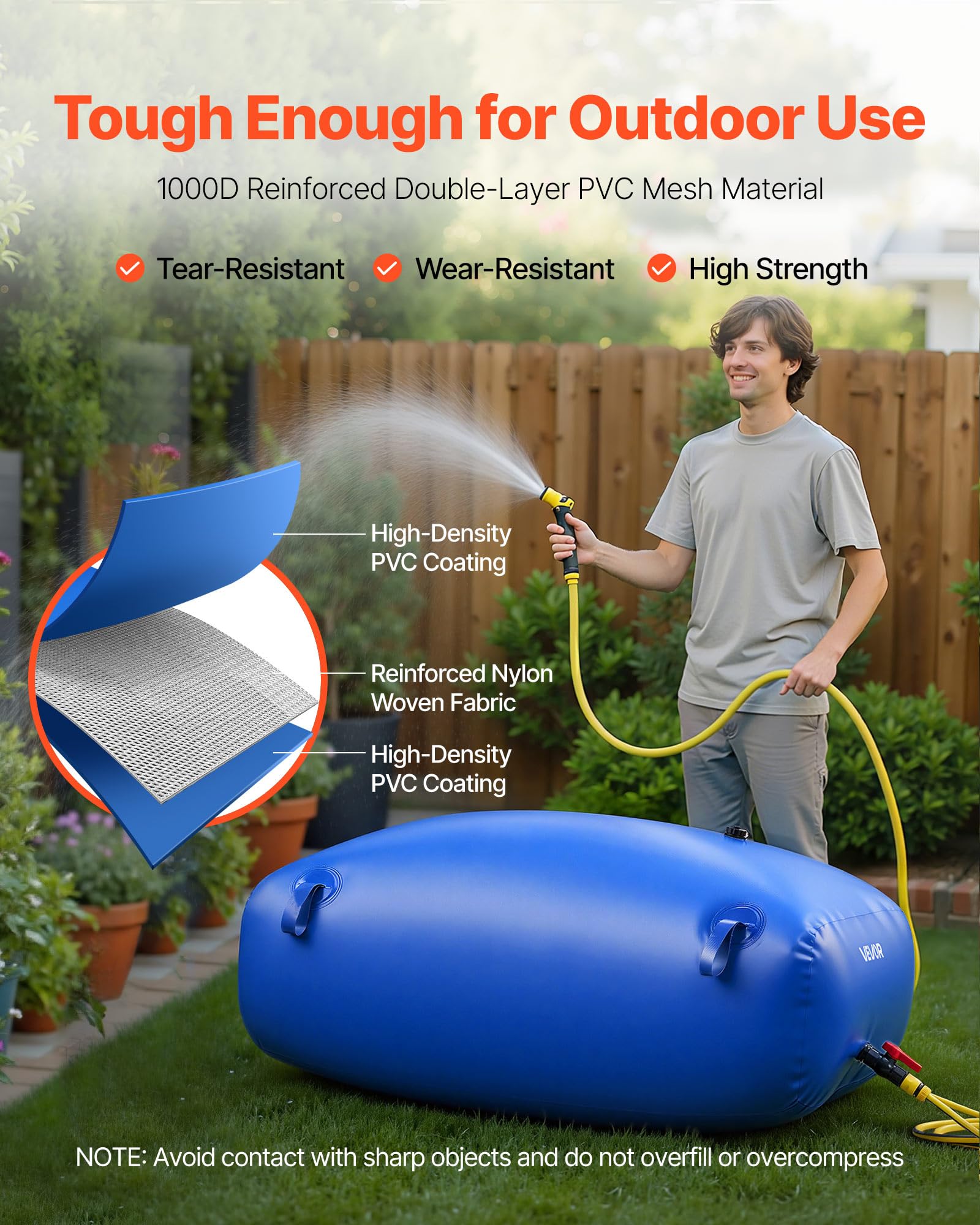 VEVOR Serbatoio dell'Acqua per Carriola, 330 L Portatile e Pieghevole, Sacca per Acqua Dolce in PVC 1000D Resistente all'Usura, per Rrigazione da Giardino, Camper, Uso di Emergenza, Blu