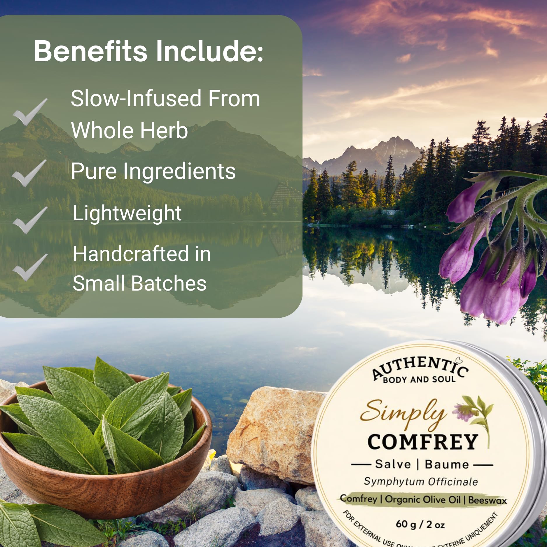 Comfrey Salve, Comfrey Leaf Infused Organic Cold-Pressed Olive Oil, Natural Unrefined Organic Beeswax from Alberta, Unscented Herbal Botanical | 2 oz, by Authentic Body And Soul - 4
