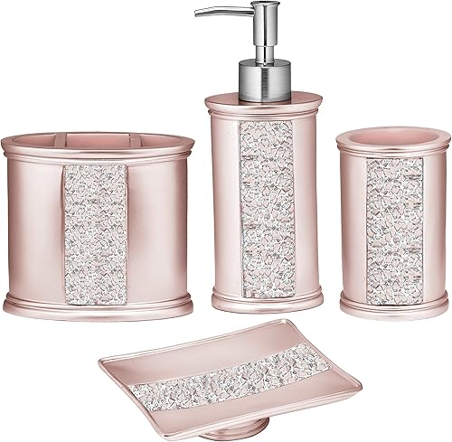 Zahari Home Juego de 4 accesorios de baño Sinatra con estilo dispensador de jabón líquido, vaso, soporte para cepillo de dientes y jabonera,