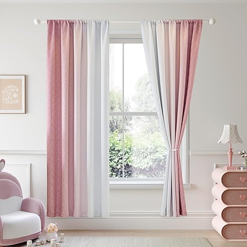 Miniatura 28 de Cortinas Ombre 100% Opacas de 90 Pulgadas de Largo, 2 Paneles para Dormitorio, Sala de Estar, Patrón Degradado Azul y Blanco, Oscurecimiento de Ojal