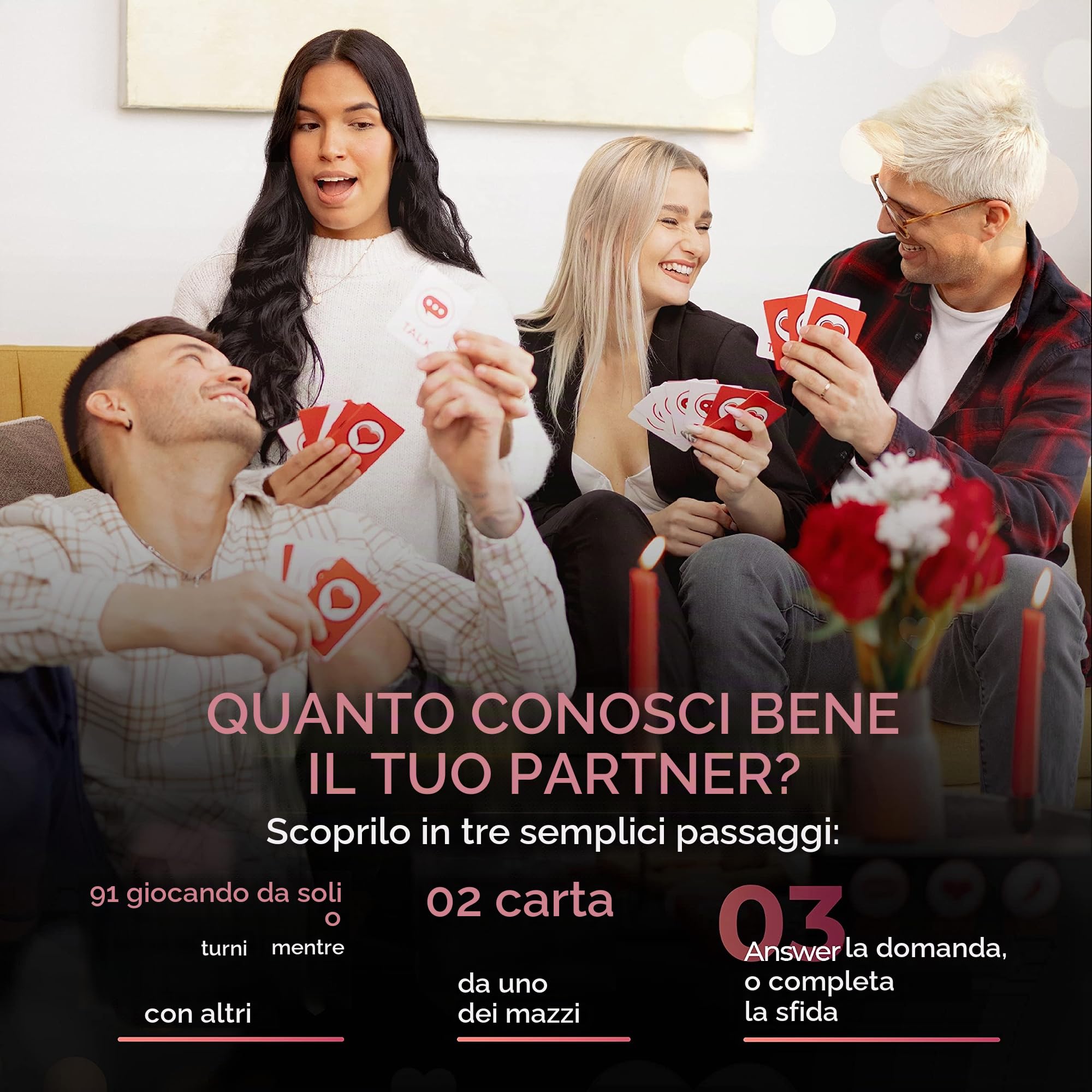 ARTAGIA Talk Flirt Dare, gioco divertente e romantico per coppie, scatola per appuntamento serale, carte di conversazione e azione per coppie per rafforzare le relazioni (versione inglese)