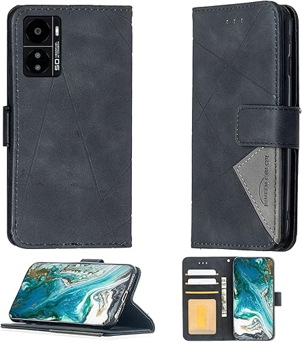 Kalley Black 3 - Funda compatible con Kalley Black 3, funda para teléfono con soporte abatible, estilo cartera con costuras BF05, color negro
