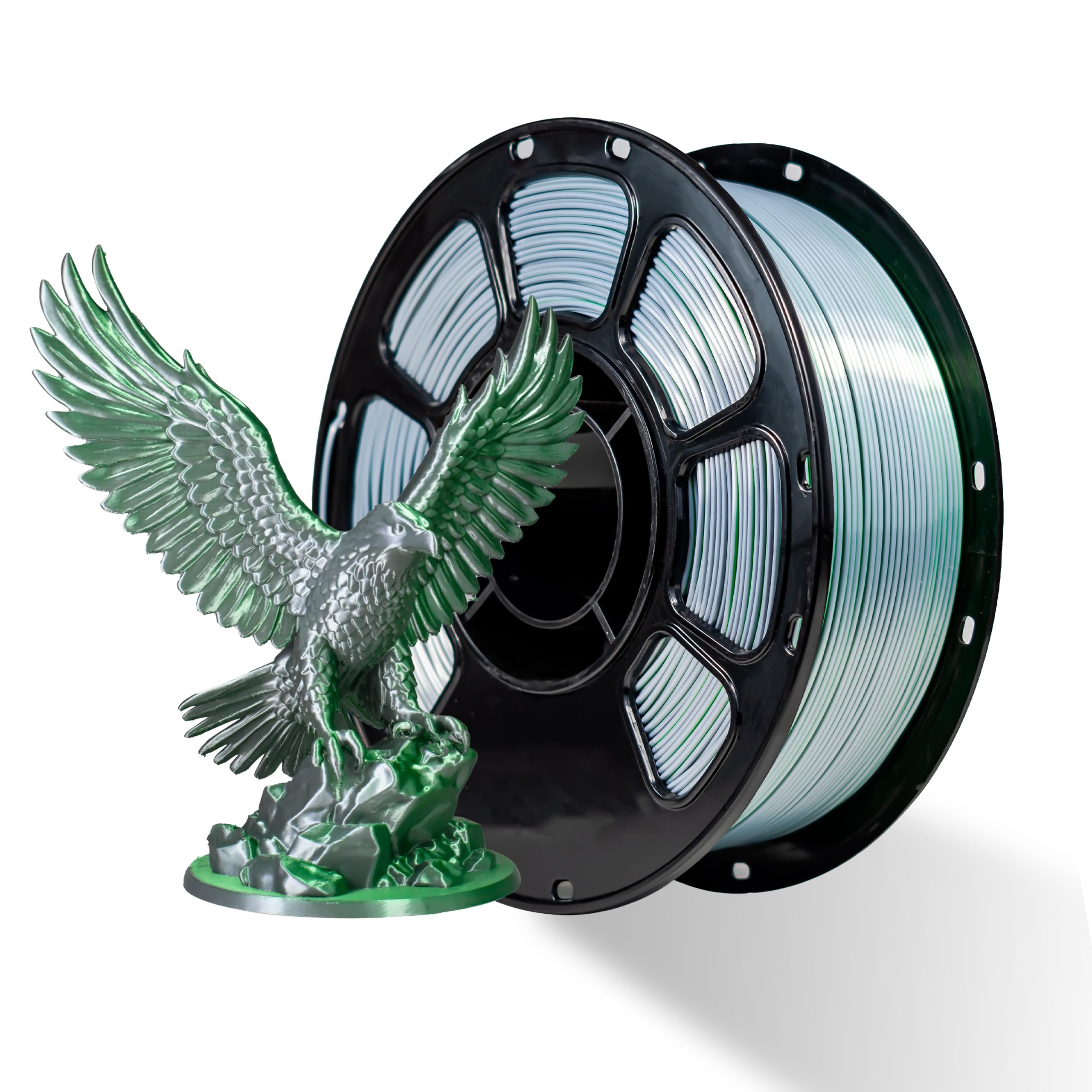 iBOSS Silk Dual Color PLA Plus Filament 3D Printer 1.75mm +/- 0.02mm, Bicolor Filament Two Tone PLA 1KG(2.2lbs) Cardboard Spool, Fits for Most FDM 3D Printers, Silk Green Silver