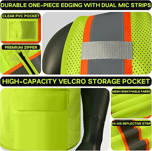 Miniatura 9 de evershare Chaleco de seguridad personalizable con logotipo con 5 bolsillos y cremallera reflectante de alta visibilidad clase 2 ropa de trabajo al