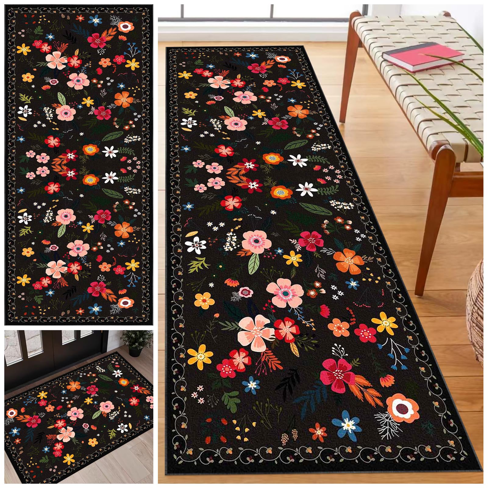 Laegnfho Long Runner Rug for Hallway Washable Carpet Runner Rug for Kitchen Non Slip Stair Area Rug 50 x 100 cm Very Long Hallway Hall Runner Narrow Rugs Kitchen Runners Heavy Hall Runner Door Mat โ image 1