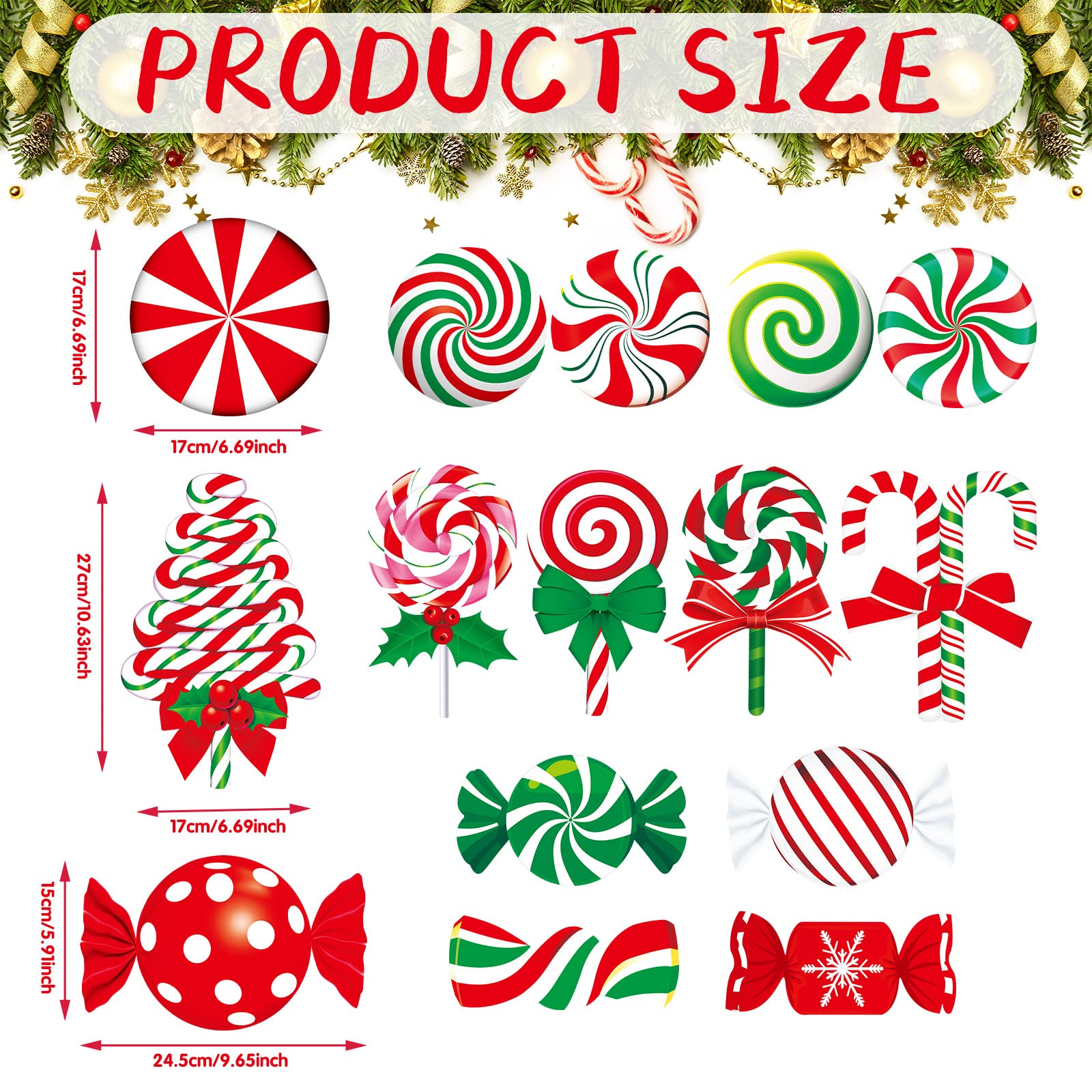 45 Pcs Peppermint Floor Stickers Decals Christmas Candyland Party Decorations Self Adhesive Christmas Candy Stickers for Xmas Valentine's Day Floor Window Clings Decor (Cute Style)