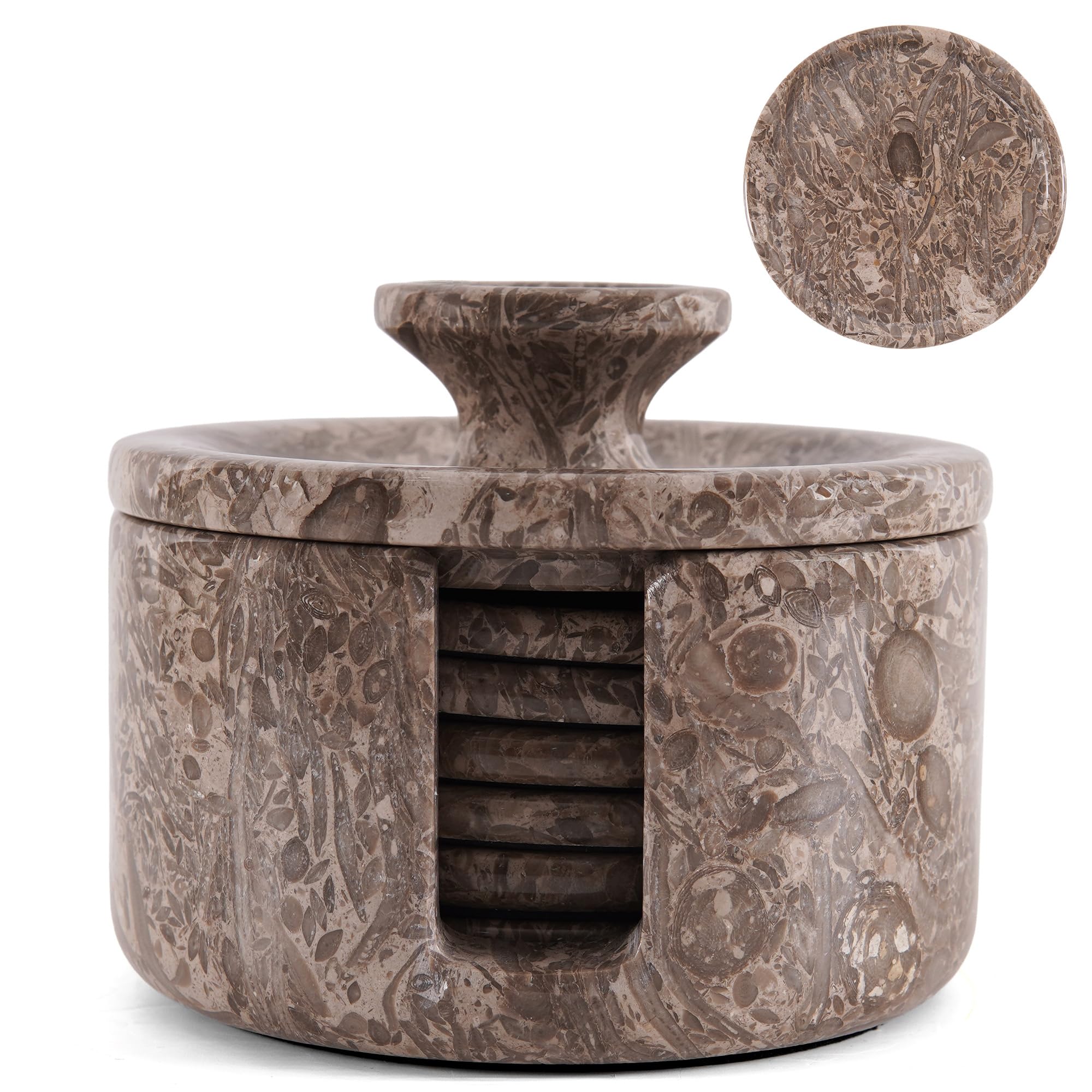 Earthen Crafts Marble Coasters Set of 6 for Drinks 3.5” Inches Oceanic Round Stone Drink Coaster Set with Holder & Lid, Ideal for Tabletop & Coffee