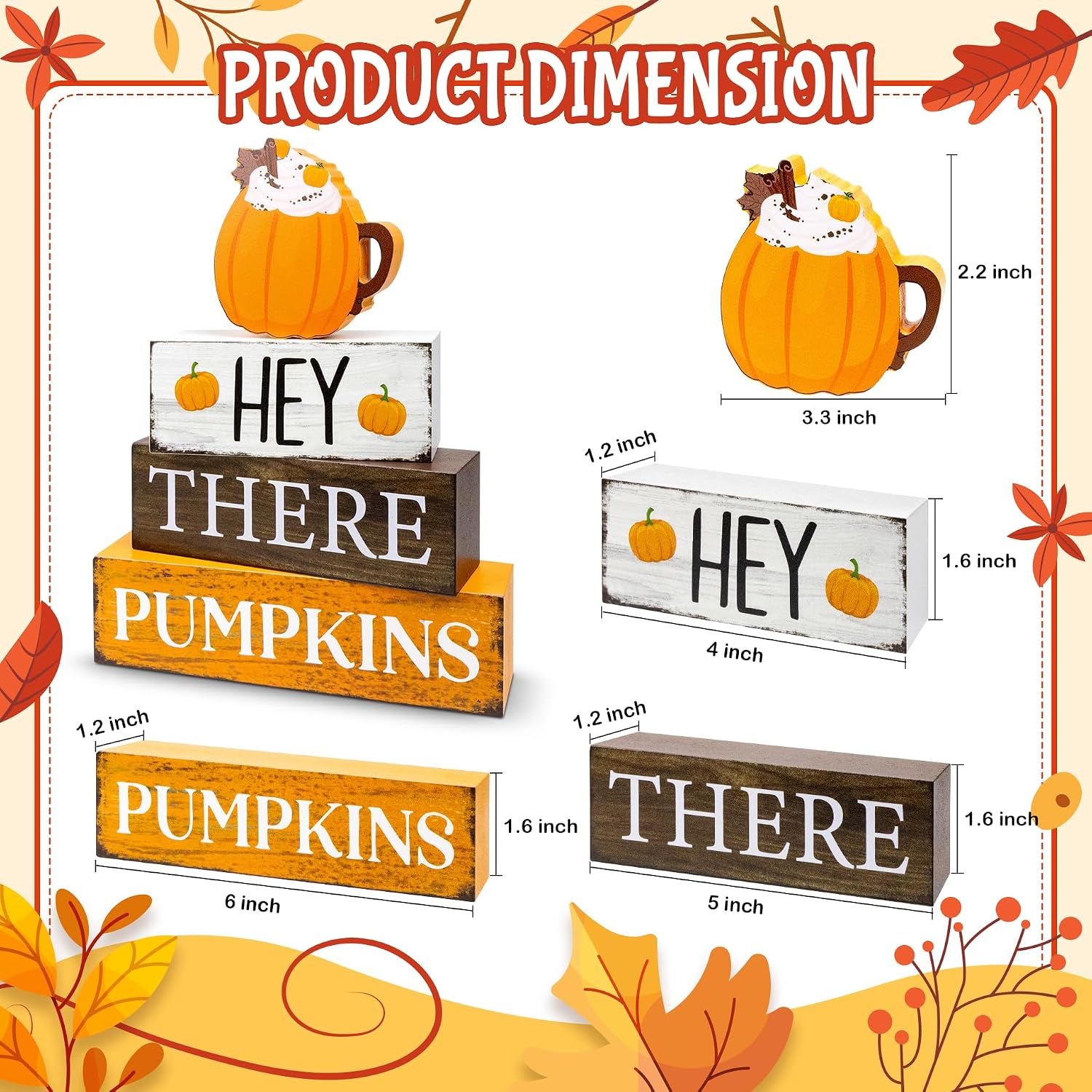 4 Pcs Fall Wooden Decor, Fall Decorations Gifts for Home Pumpkin Harvest image 2