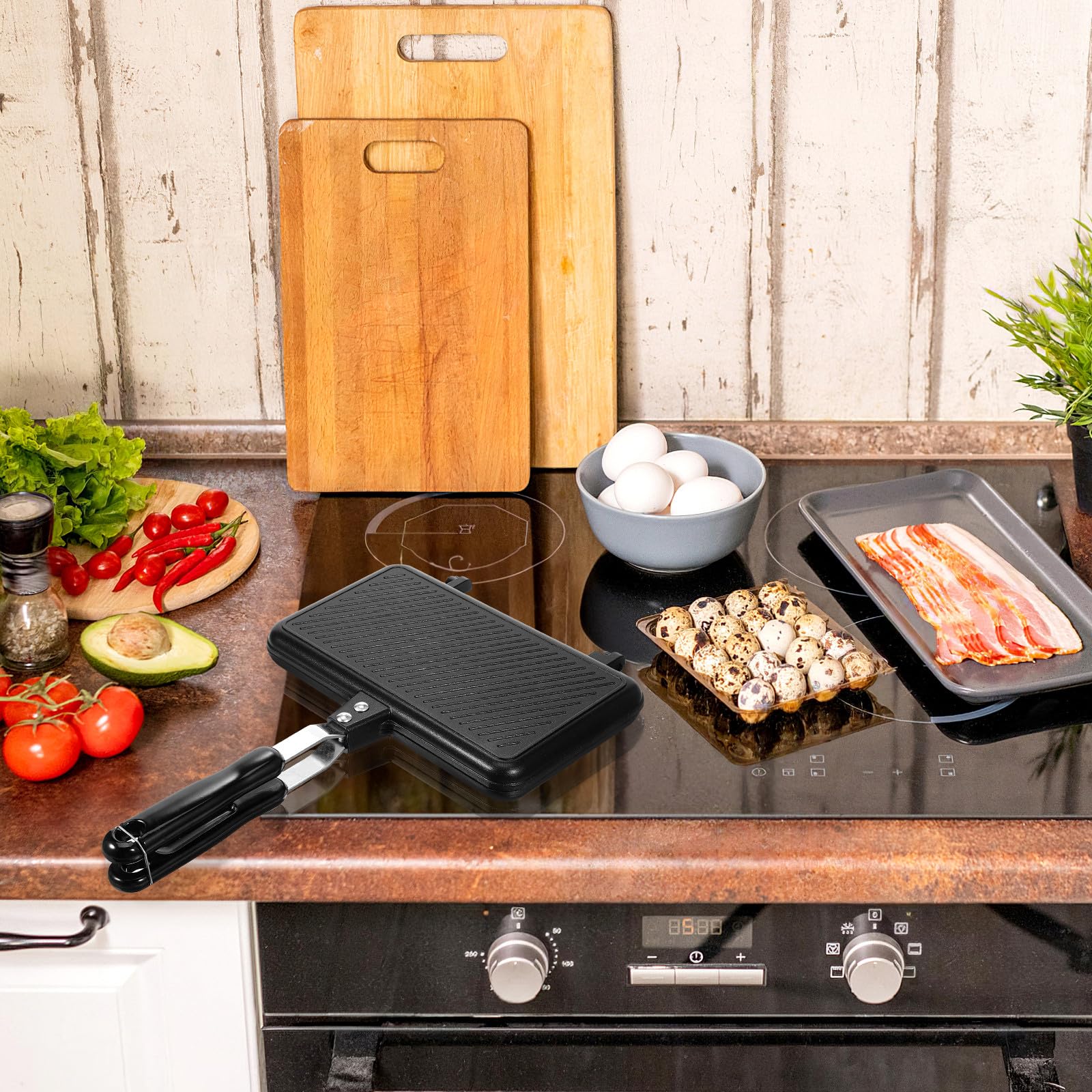 Uonlytech Poêle à Sandwich Ustensile Cuisine en Aluminium Antiadhésive Double Face Pratique et Plaque de Cuisson pour Sandwich Grillé pour Usage Domestique